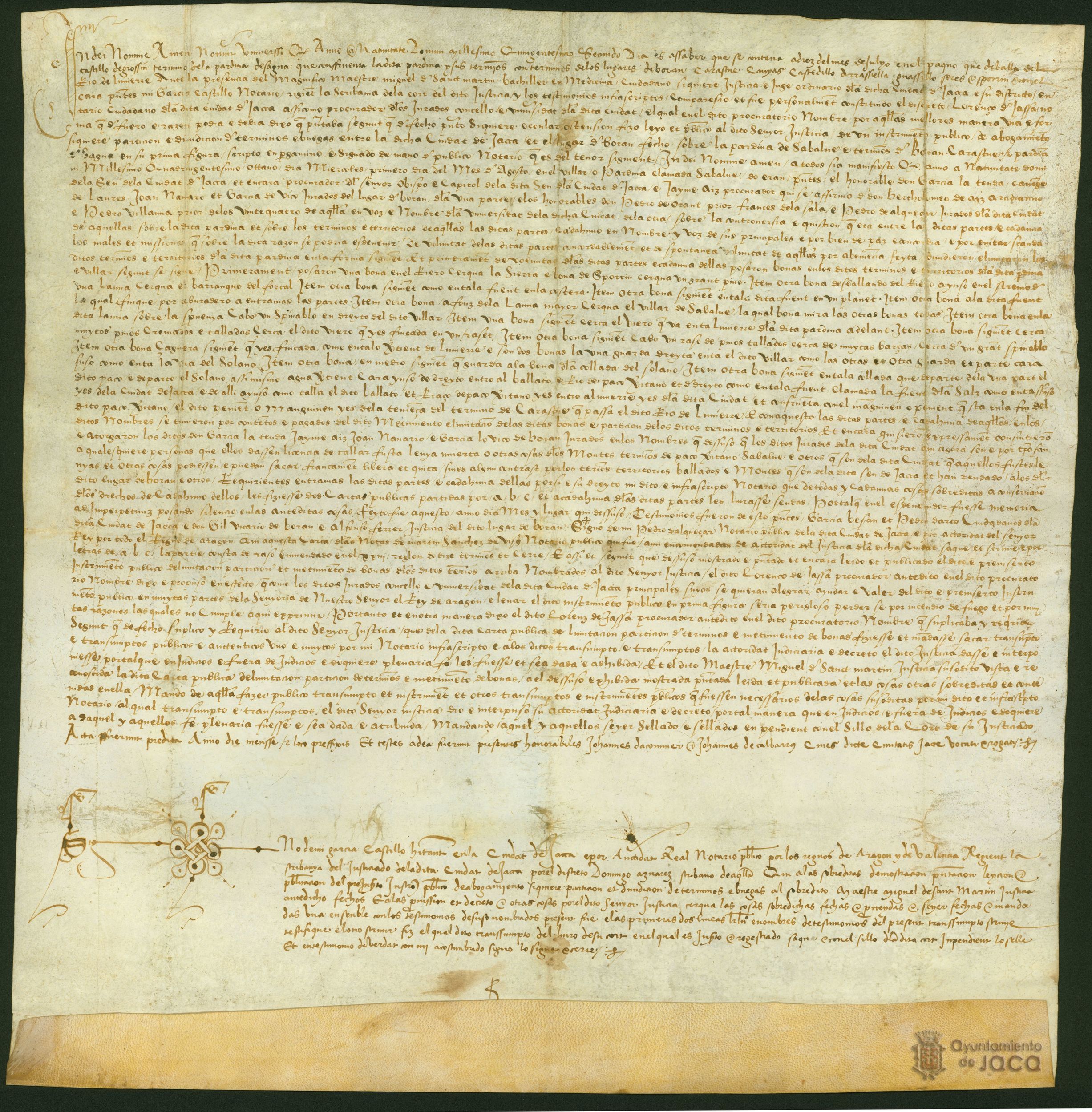 Establecimiento de los límites entre la ciudad de Jaca y el lugar de Borau