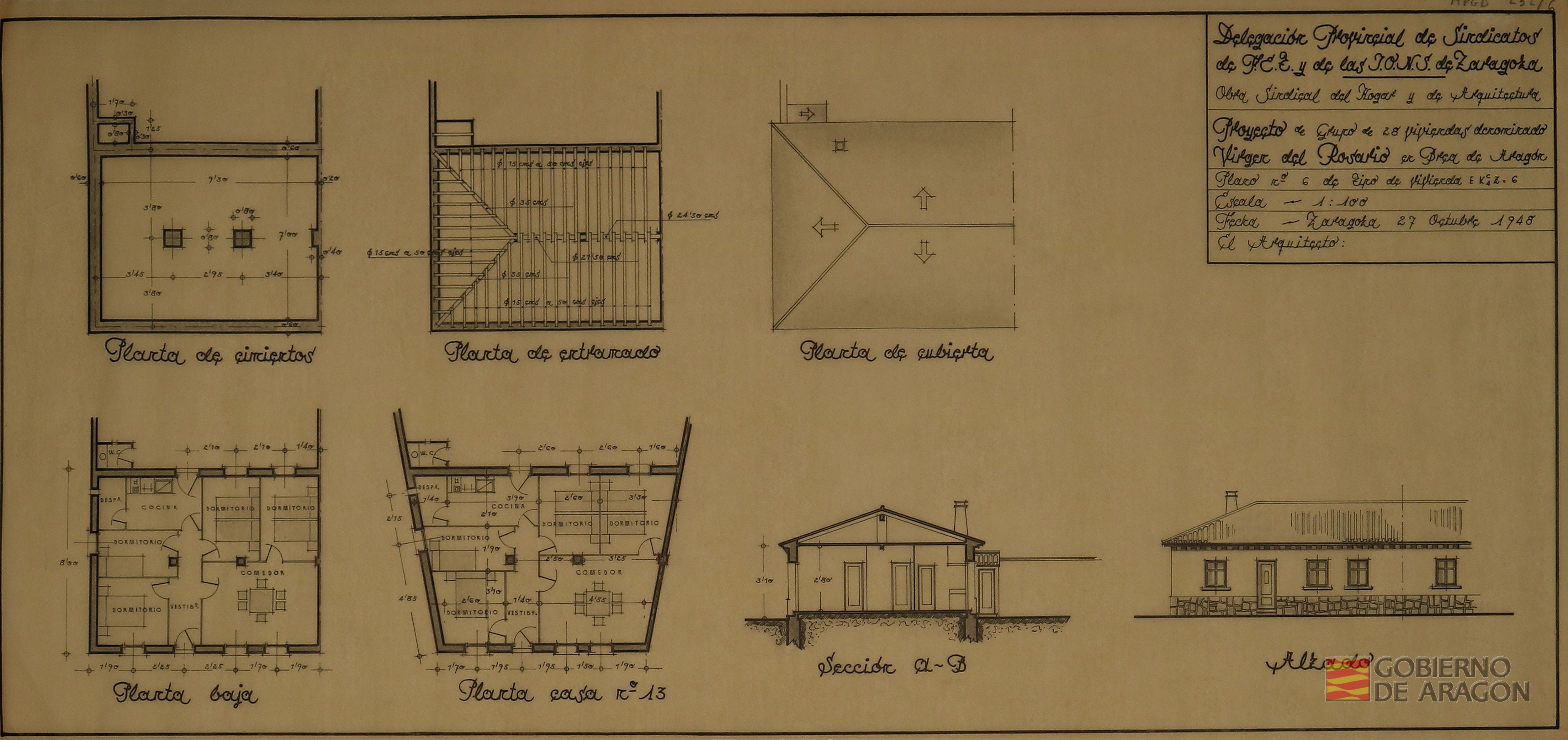 Proyecto de Grupo de 28 viviendas denominado ¿Virgen del Rosario¿ en Brea de Aragón.. Plano nº 6 de tipo de vivienda E K c4cZ=6.