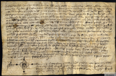 Guillermo de Torre, limosnero de Roda, otorga albarán a Antonio de la Coldema y Raimundo de Puyarcos, jurados de la villa de Roda, por 62 sueldos y seis dineros, pago anual de un censal de 760 sueldos que la villa debe al monasterio