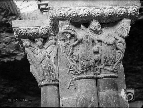 Monasterio Viejo de San Juan de la Peña. Claustro. Capitel de los monjes. Ricardo del Arco y Garay. Botaya