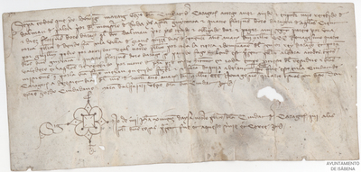 Domingo Mareng, vecino de Zaragoza, otorga albarán a Dalmau de Palón, prior del monasterio de Roda, por 54 florines de oro de los 110 que debe pagar por una carta de deuda pública