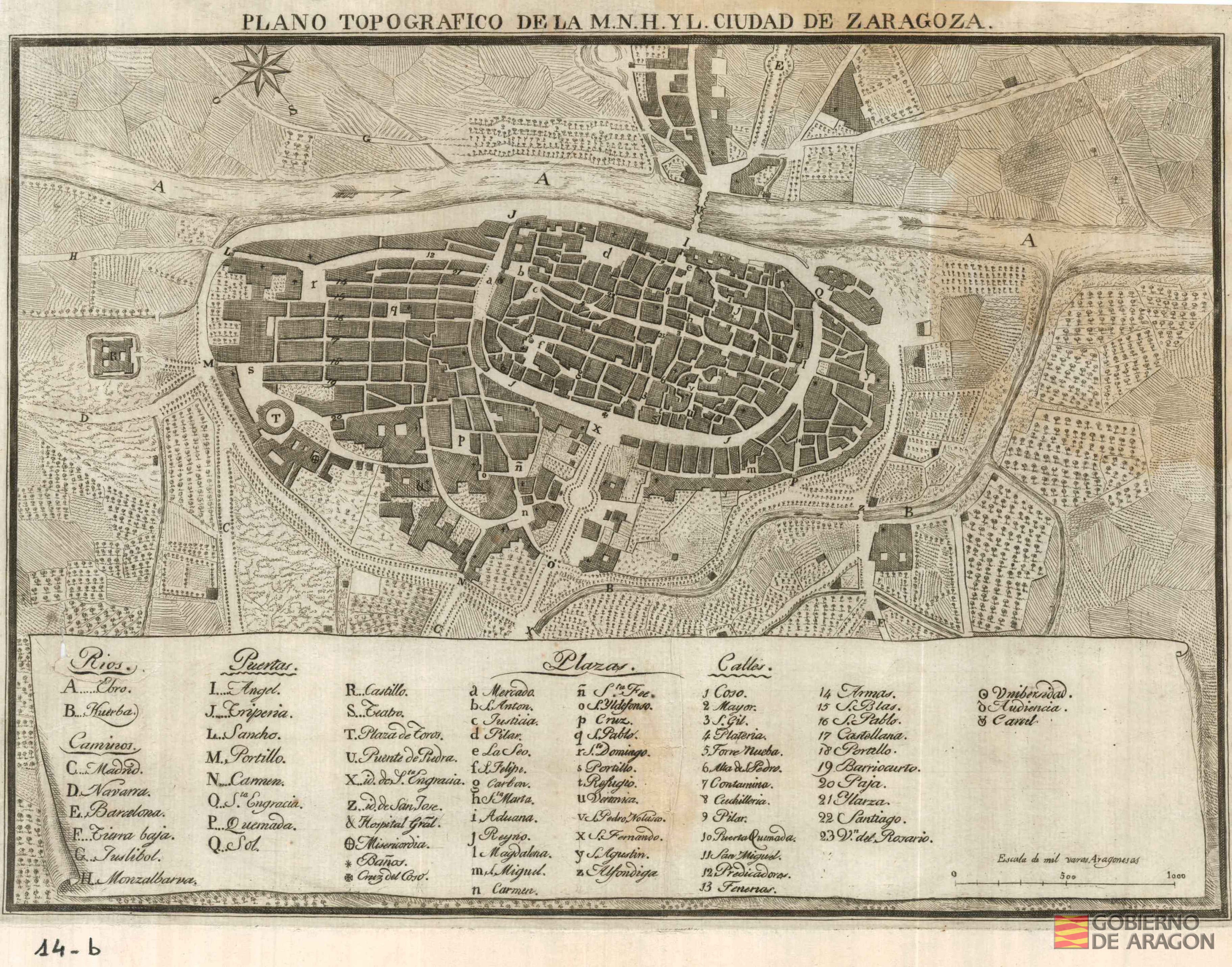 Plano topográfico de la M. N. H. y L. Ciudad de Zaragoza. Zaragoza (Zaragoza)