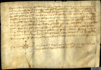 Ramón de Montblanc, diputado y collidor por el brazo eclesiástico de las Cortes de Aragón, otorga albarán de 540 sueldos al prior de Roda por mano de Guillén Bonet