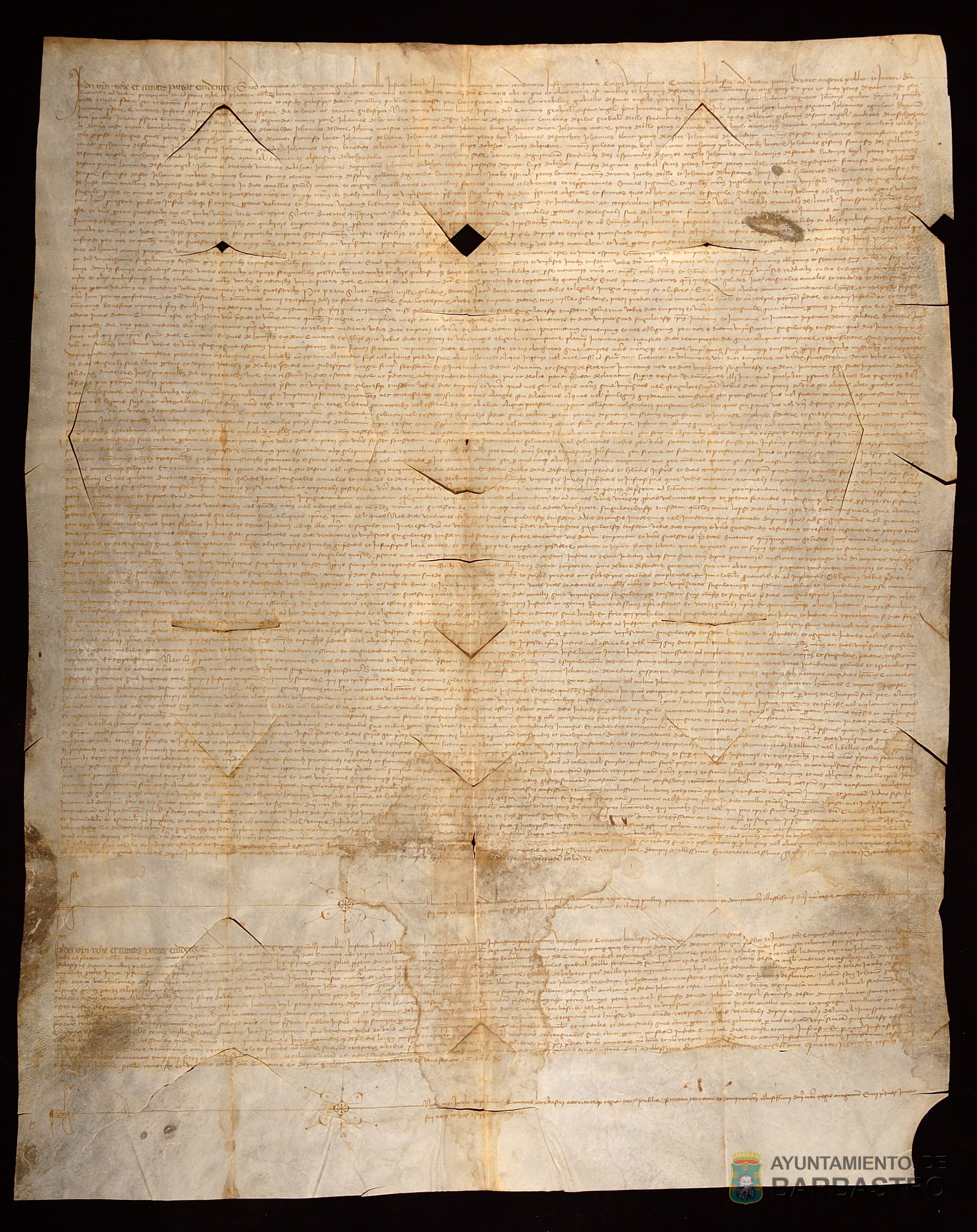 Censal vendido por el Concejo de Barbastro a Manuel de Lunel, jurisperito, habitante de Huesca, de 250 sueldos jaq. de pension anual por precio o suerte principal de 3000 sueldos pagaderos el dia uno de junio.