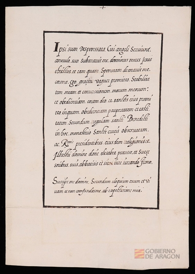 Carta de profesión de Gracia Vaguer, en el monasterio de Santa Cruz de Jaca