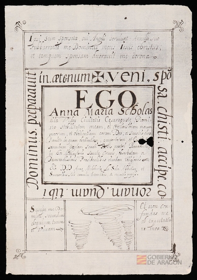 Carta de profesión de Ana María Escolástica Vidós, de la ciudad de Zaragoza, en el monasterio de Santa Cruz de Jaca
