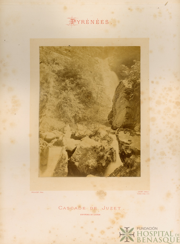 "Pyrénées. Cascade de Juzet. Environs de Luchon. Provost, Phot. Lafont, Éditeur. 40, Allées d'Etigny, Luchon."