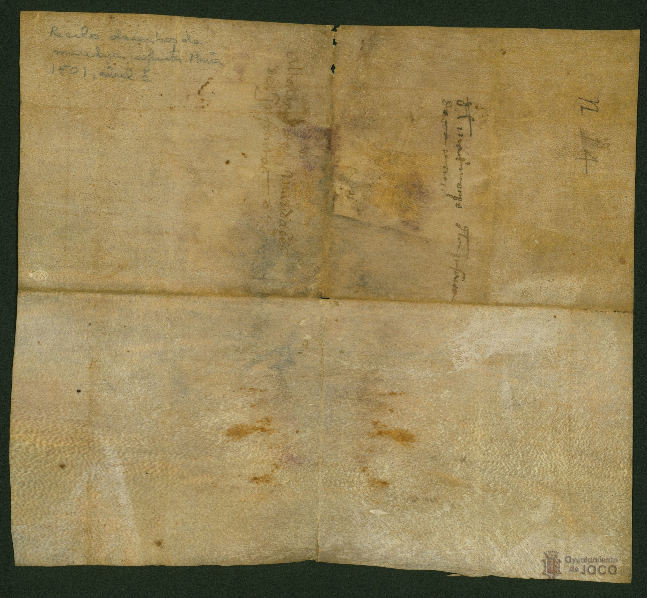 Gonzalbo de Paternoy hace recibo del pago de 700 sueldos de dineros jaqueses que el Concejo de Jaca debía pagar por el matrimonio de la Infanta María, hija de Fernando II de Aragón e Isabel I de Castilla, con el Rey de Portugal Manuel I.