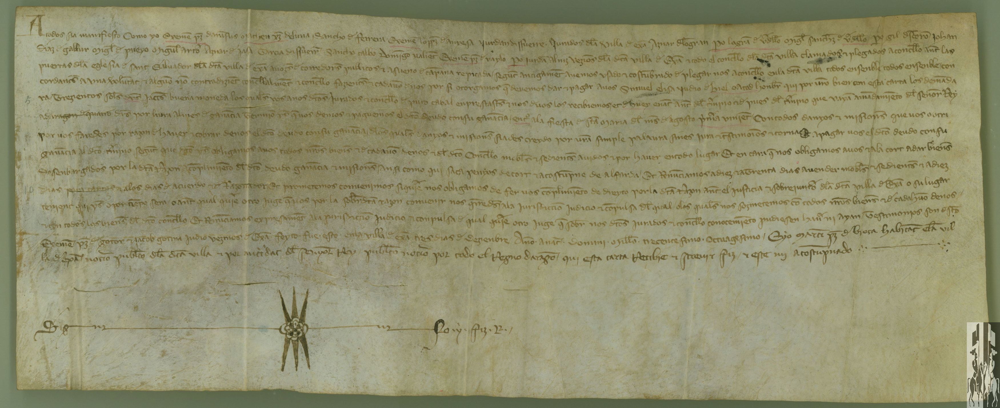 El concejo de Ejea de los Caballeros reconoce deber 300 sueldos jaqueses a Samuel Elisa y otros judíos de Biel