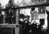 "Interior del coro. Capellán y monjas". Ricardo Compairé Escartín. Villanueva de Sigena
