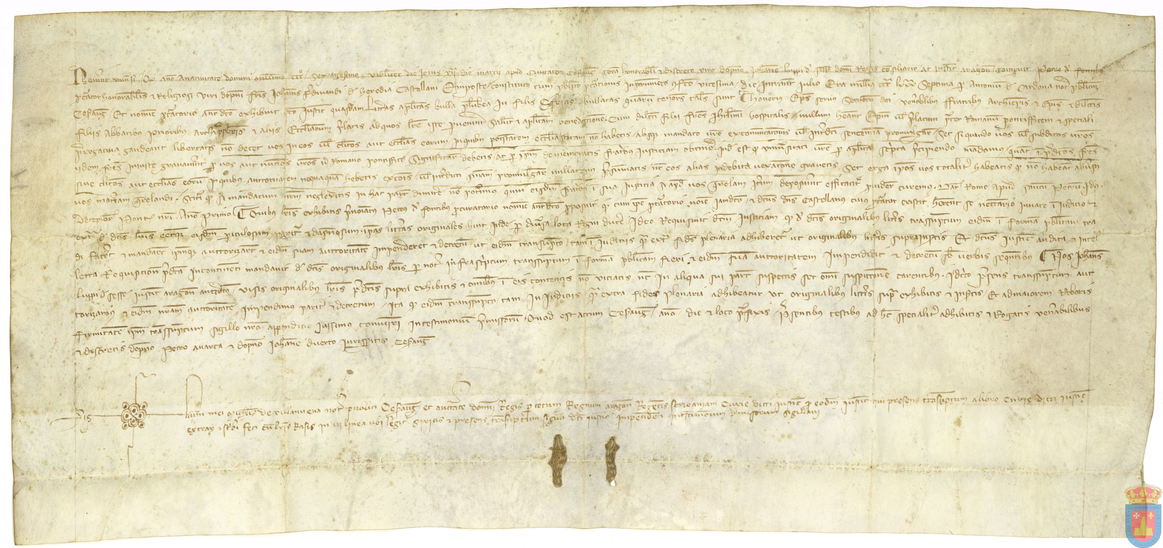 Honorio IV concede a la Orden del Hospital de San Juan de Jerusalén el privilegio de estar libres de excomunión, interdicto o gravamen alguno que pretender imponer autoridades eclesiásticas que no sean el propio Pontífice Romano
