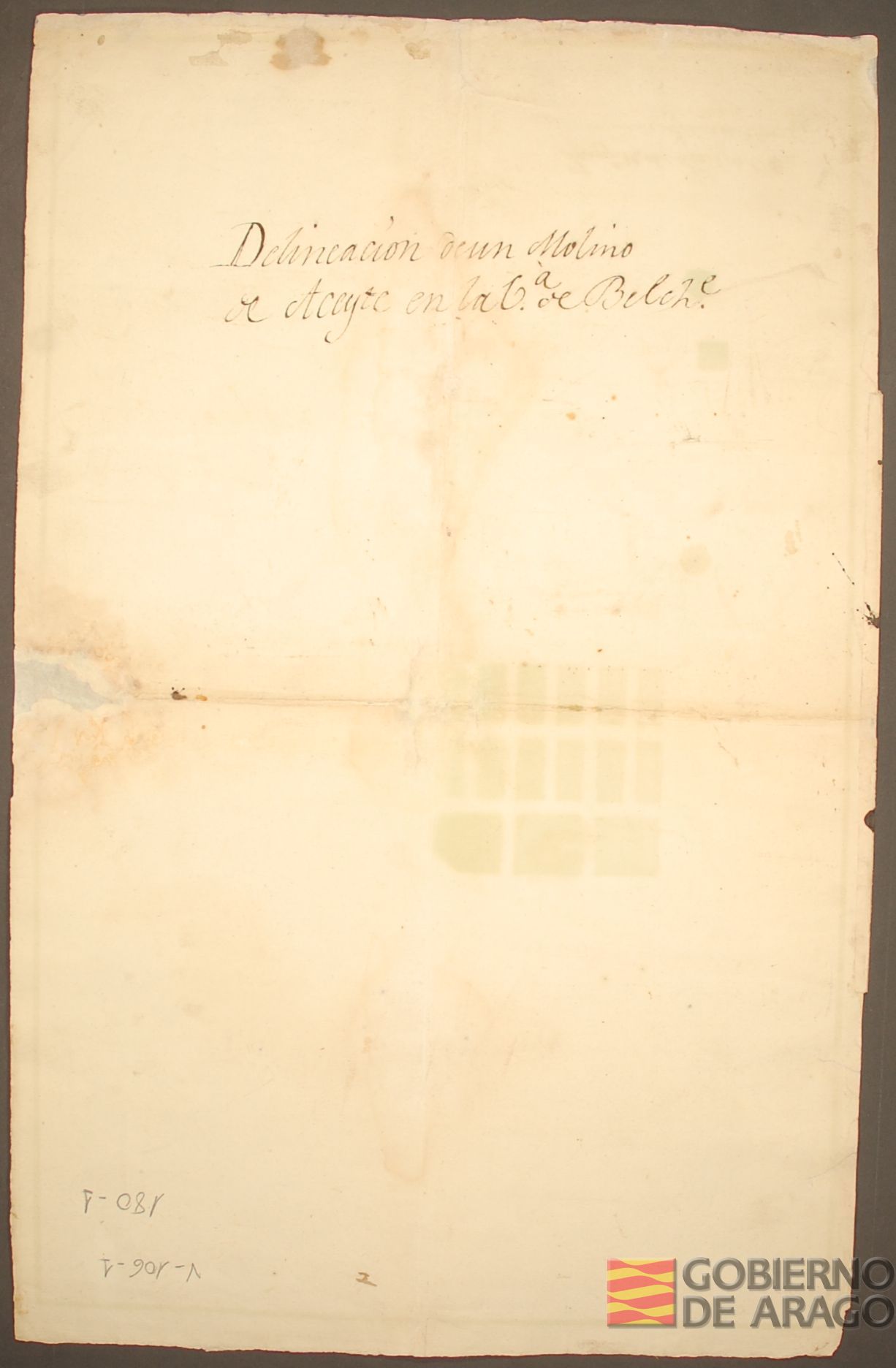 Deliniacion de un molino azeytero para executarlo en la villa de Belchite. Corte por AB de la planta. Agustín Sanz