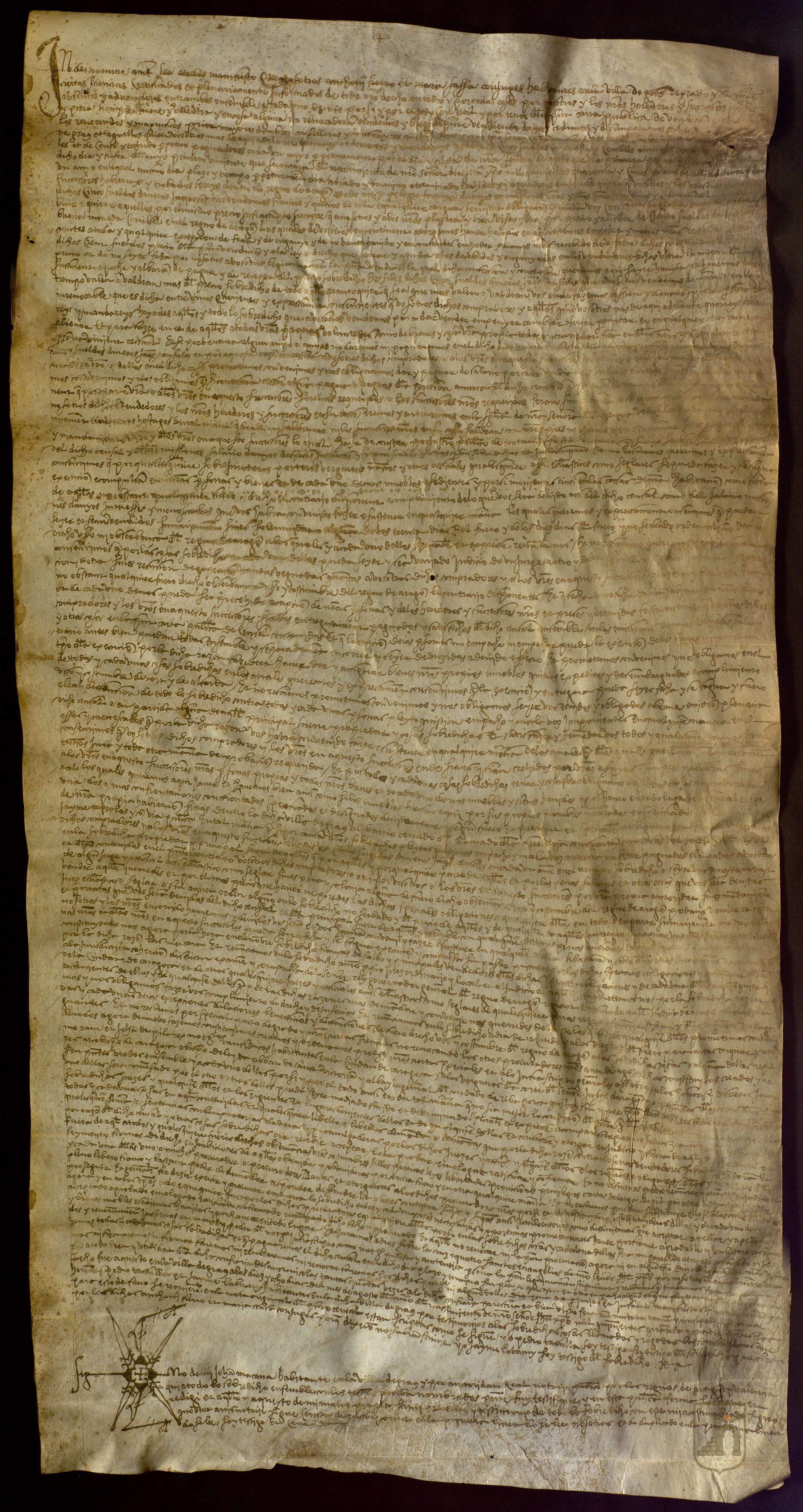 Antoni Fierro y María Sasa, cónyuges habitantes en Graus, venden a los mayorales de la cofradía de San Nicolás de dicha villa un censal de 5 sueldos jaqueses anuales por precio de 100 sueldos