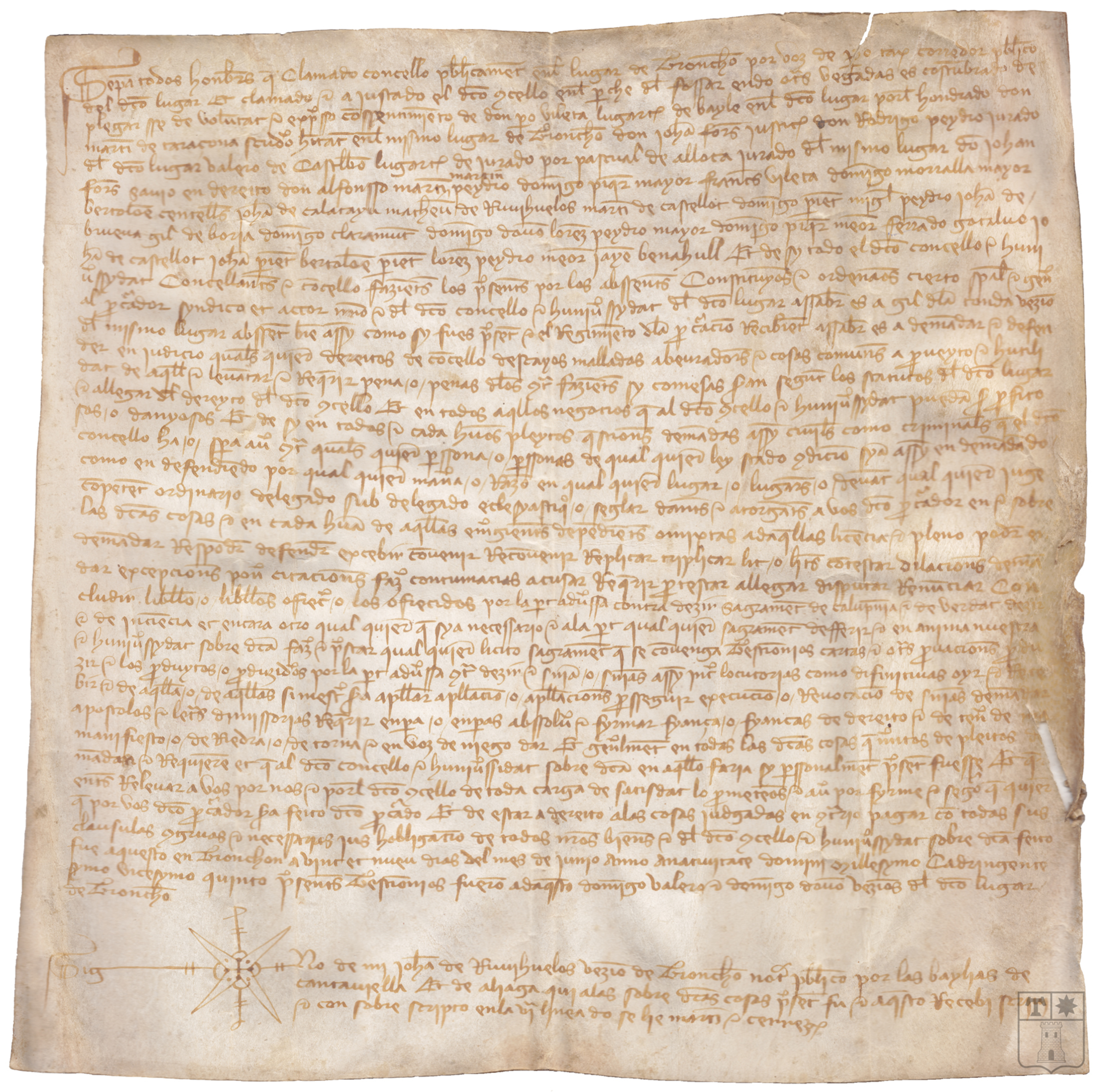 Carta de procuración por la que el Concejo de Tronchón otorga poderes a Gil de la Ronda para defender en jucio los derechos del Concejo