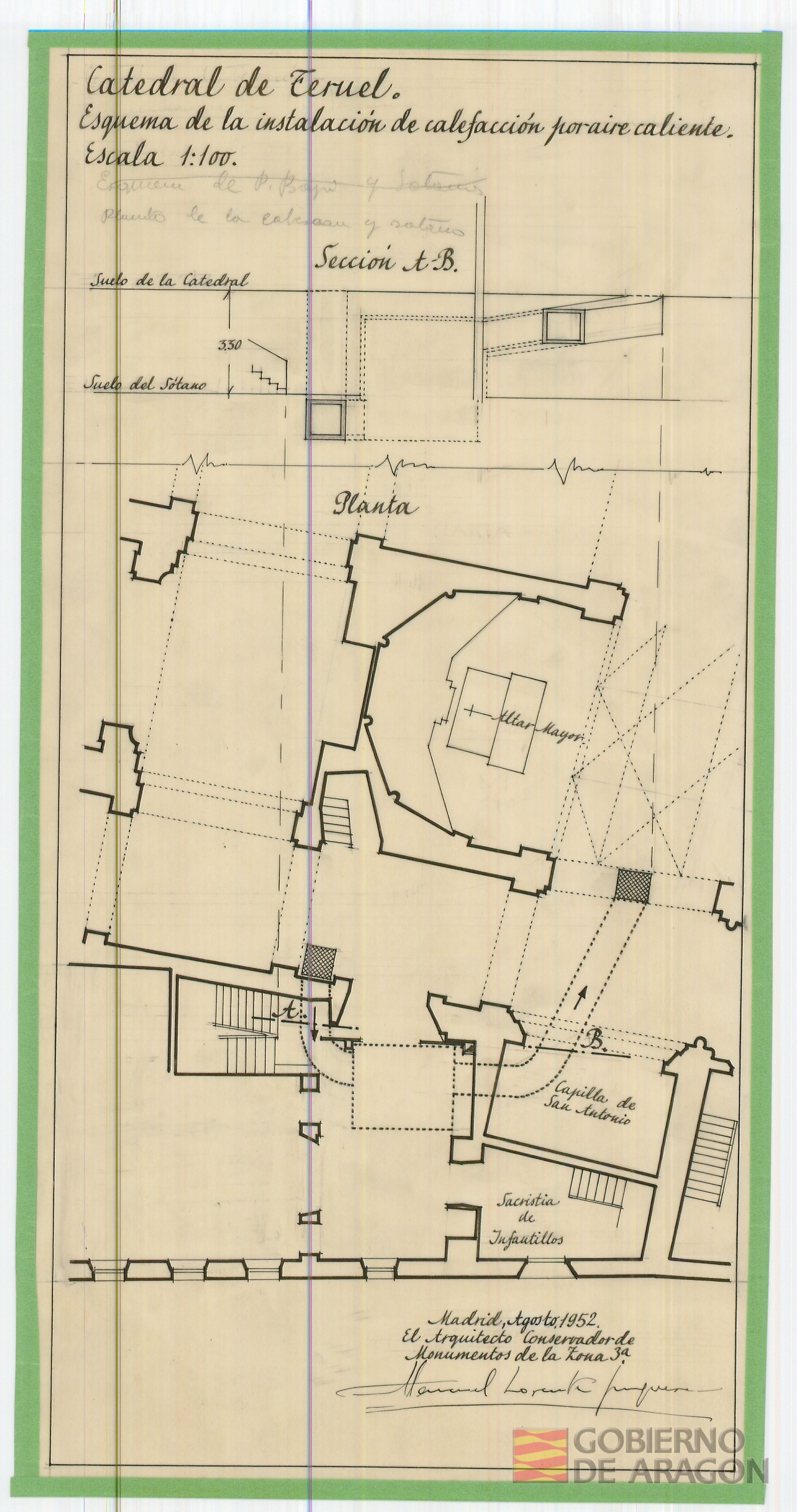 Catedral de Teruel. Esquema de instalación de calefacción por aire caliente. Teruel