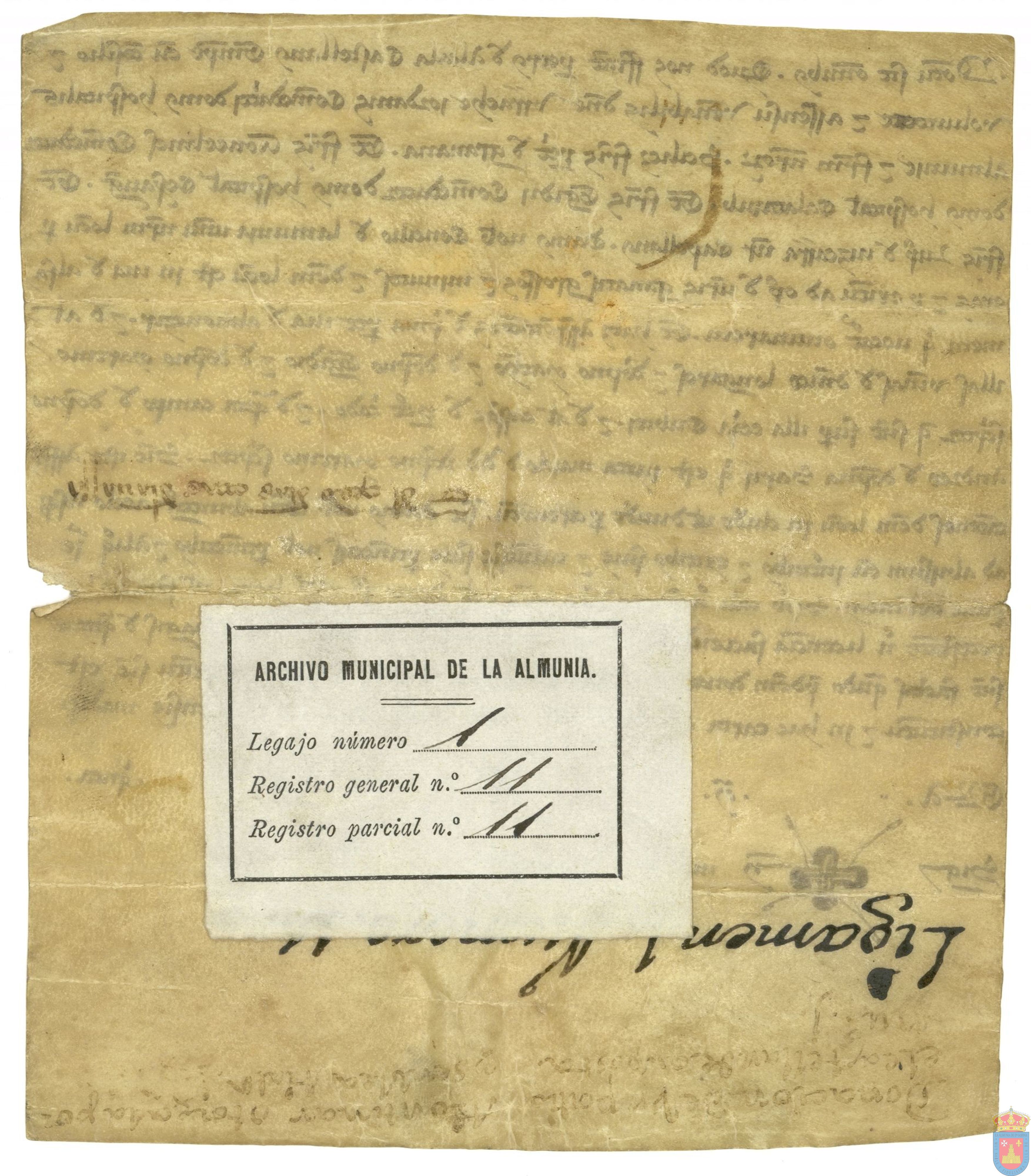 Fray Pedro de Alcalá, castellán de Amposta, en nombre de la Orden del Hospital de San Juan de Jerusalén, cede a La Almunia de Dª Godina un terreno para eras y ejido en la partida Ontinares, camino de Alfamén.