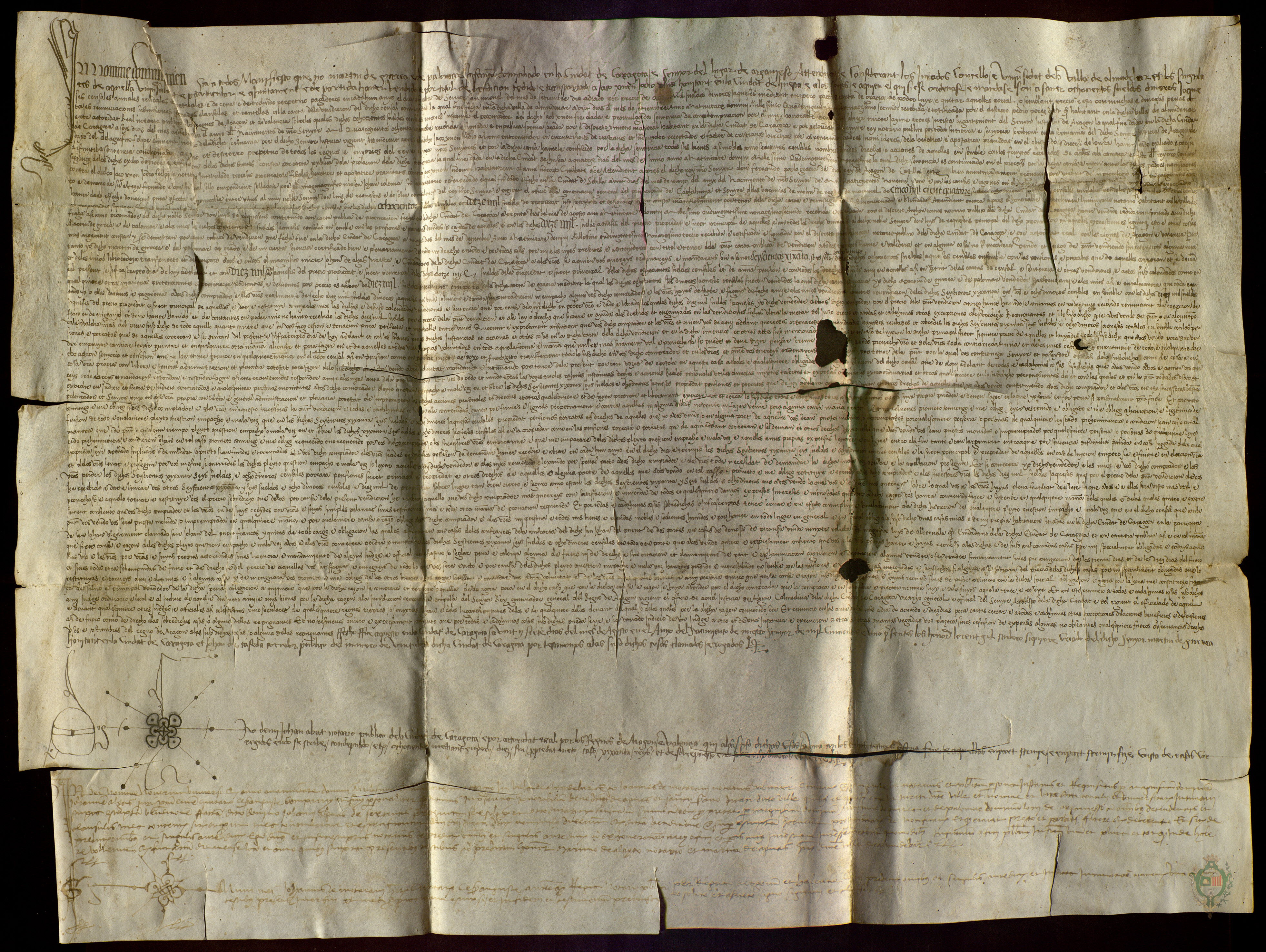 Martín de Gurrea y Palomar, infanzón habitante en Zaragoza y señor de Argavieso, revende a Juan de Aguas, jurista ciudadano de Zaragoza, un censal de 666 sueldos y 8 dineros jaqueses de renta anual y 10.000 sueldos de propiedad, del censal de 800 sueldos jaqueses anuales y 12.000 sueldos de propiedad que le pagaba el concejo de Almudévar.