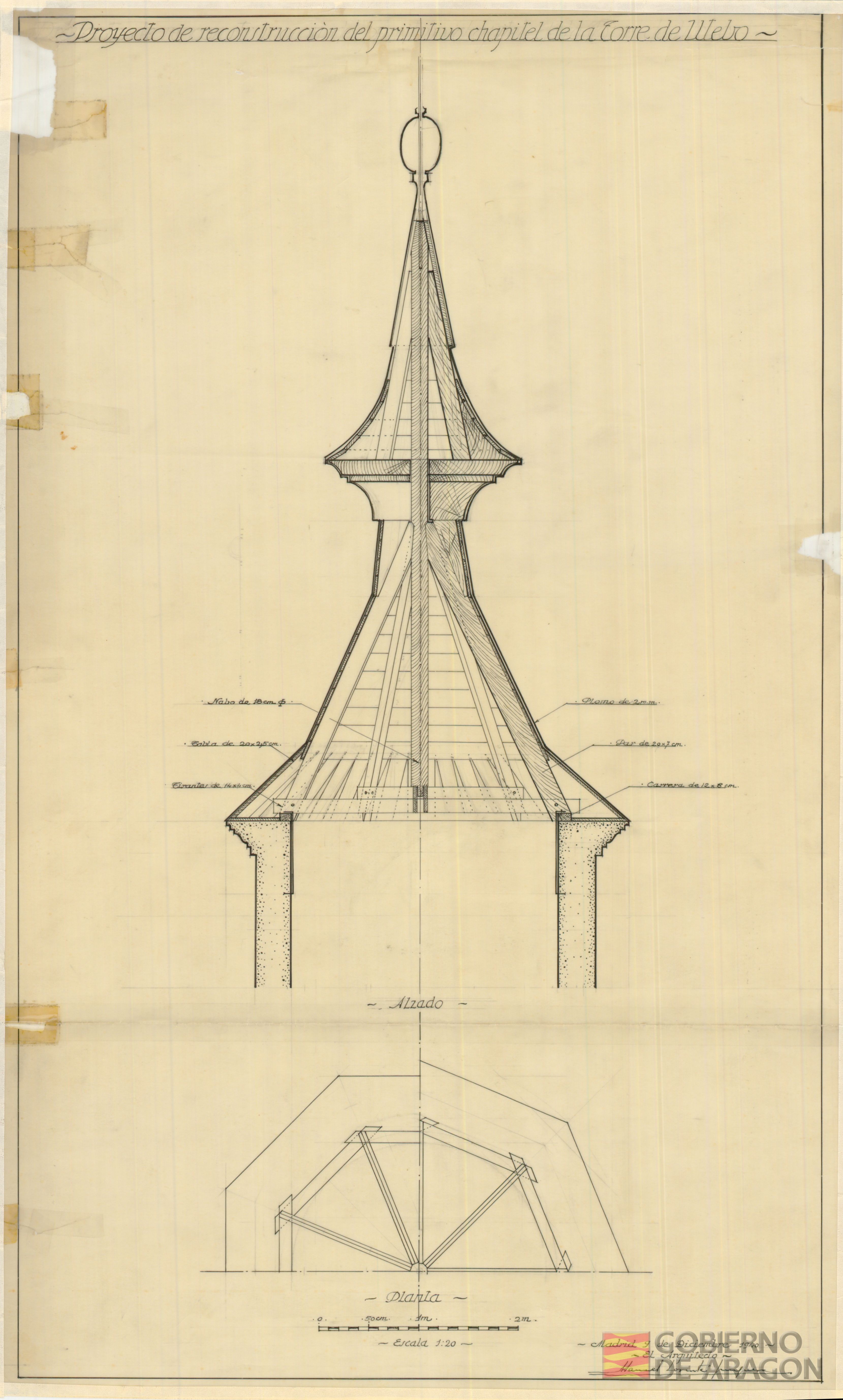 Proyecto de reconstrucción del primitivo chapitel de la torre de Utebo. Utebo
