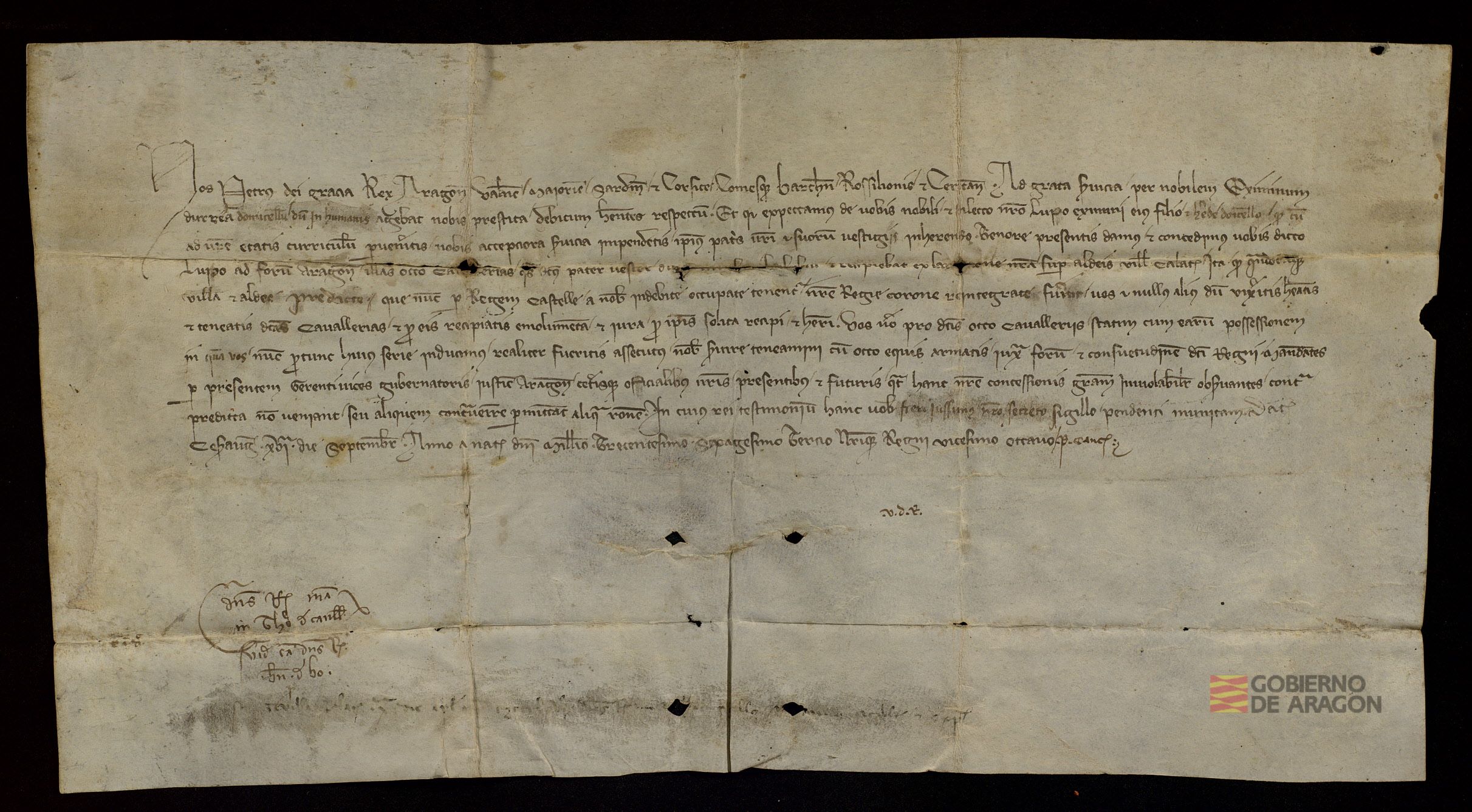 Pedro IV, rey de Aragón, entrega a Lope Jiménez de Urrea ocho caballerías sobre las aldeas de Calatayud, ocupada en ese momento por el rey de Castilla.