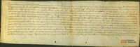 Compraventa de casas junto al castillo de Miedes, por Rodrigo Jiménez y su mujer Ana, vecinos de Miedes, en favor de mosen Sancho Zapata, escudero habitante en el mismo lugar, por precio de 40 sueldos jaqueses. Notario: Juan Pérez de Huérmeda. Miedes