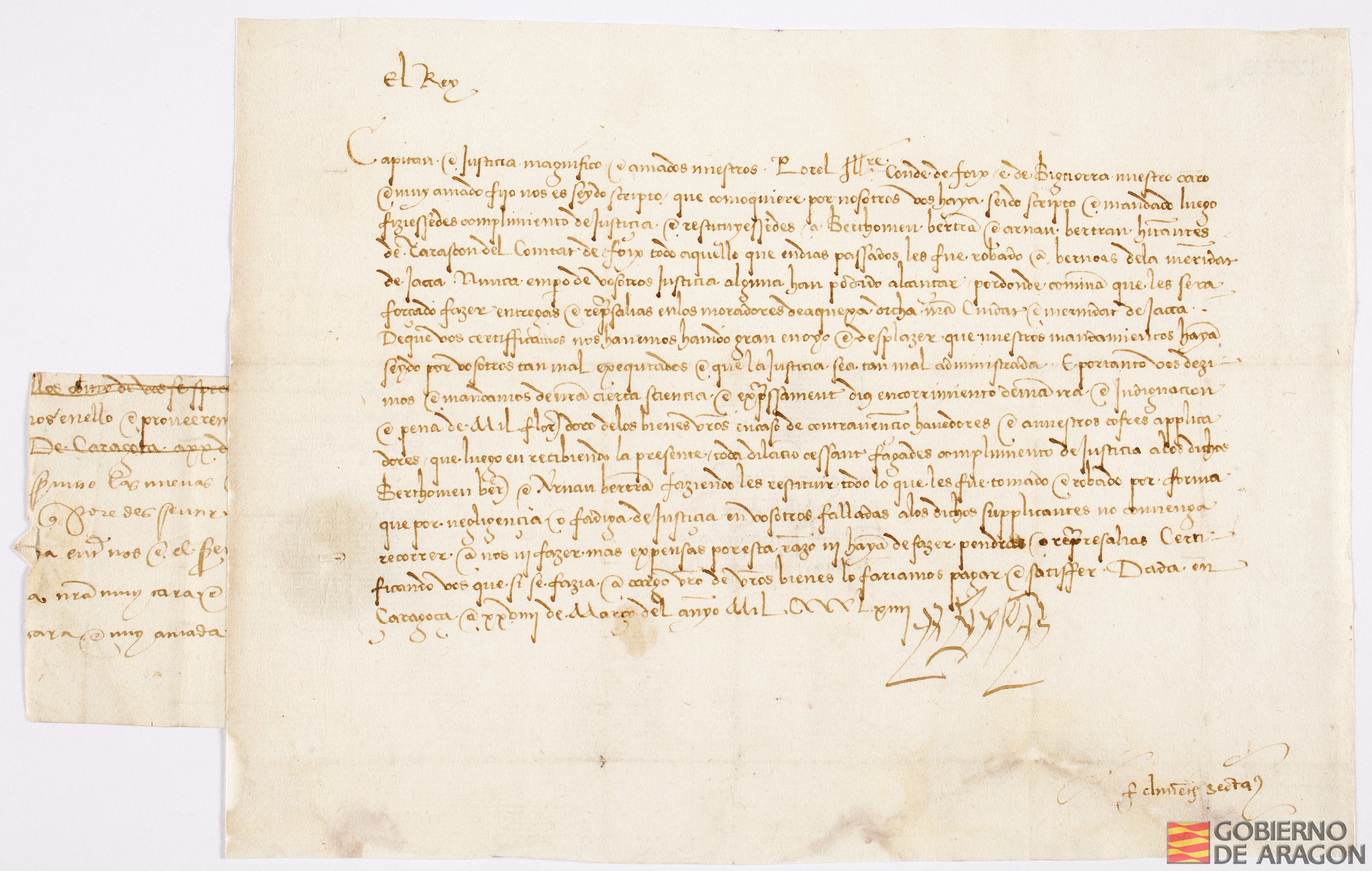 Juan II, rey de Aragón, manda al capitán y al justicia de Jaca que se devuelva a Bartolomé Bertrán y Arnau Bertrán, habitantes de Tarascón, del condado de Foix, lo que les fue robado en Bernués