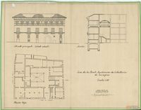 Casa de la Real Maestranza de Caballería de Zaragoza. Alzado principal (estado actual).Sección. Planta baja. Zaragoza