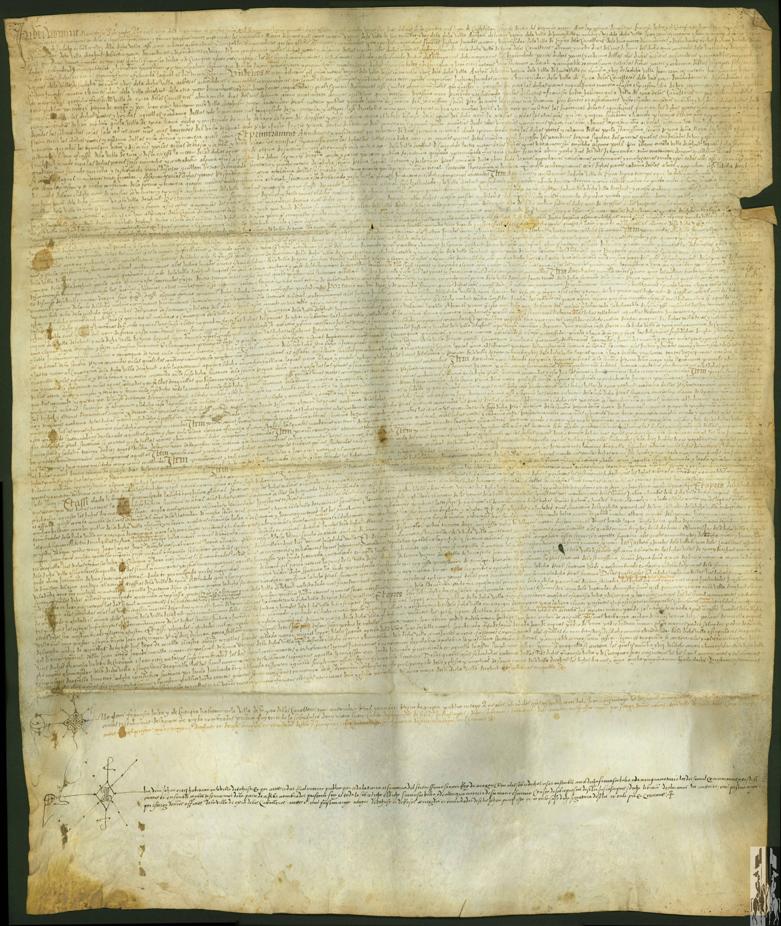 Sentencia arbitral dictada por las villas de Uncastillo y Sádaba sobre el reparto de aguas entre Ejea y Tauste