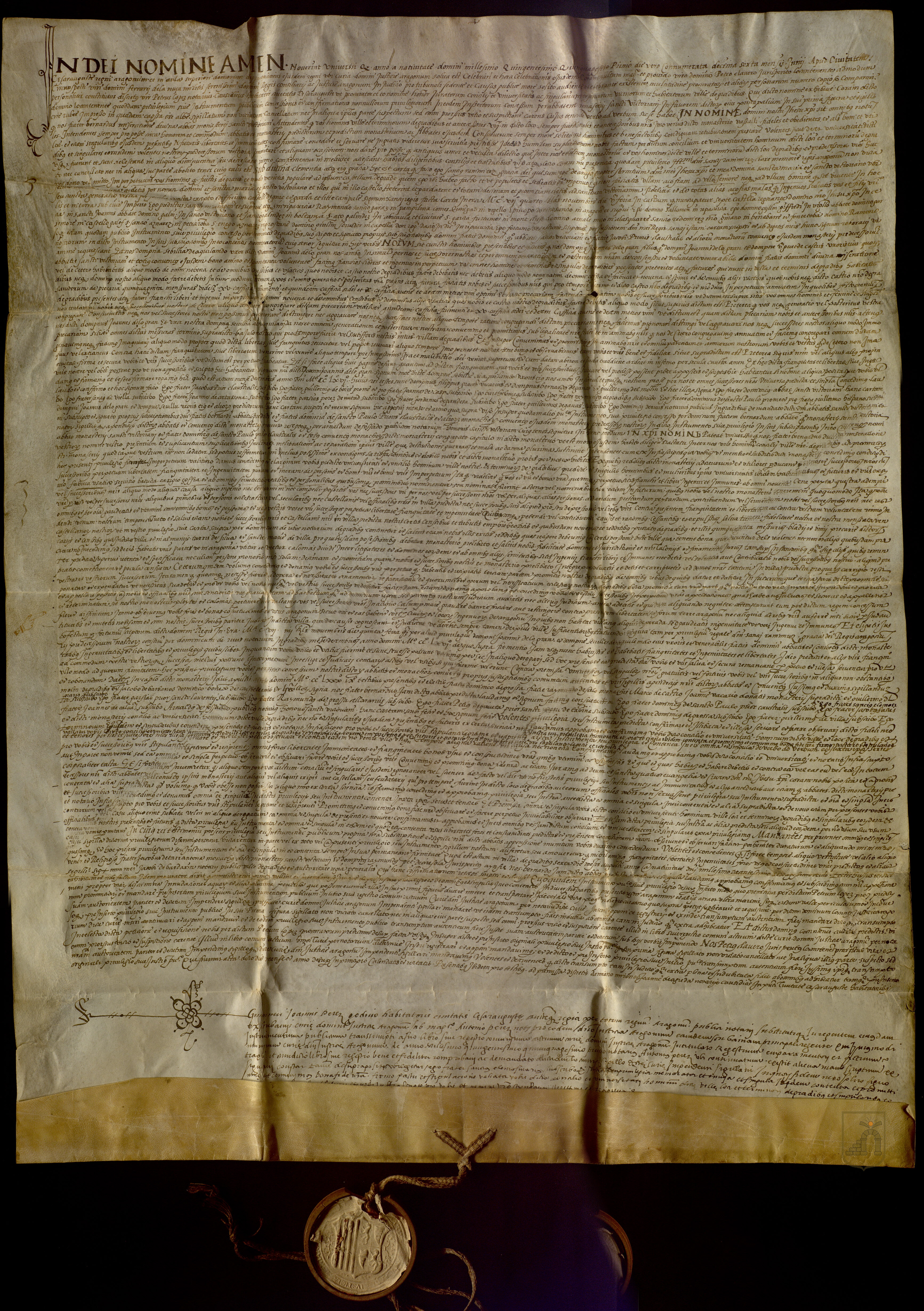 Copia realizada ante Pedro Clavero, lugarteniente del Justicia de Aragón, de tres privilegios otorgados a la villa de Graus en los años 1069, 1266 y 1289, que son copiados.