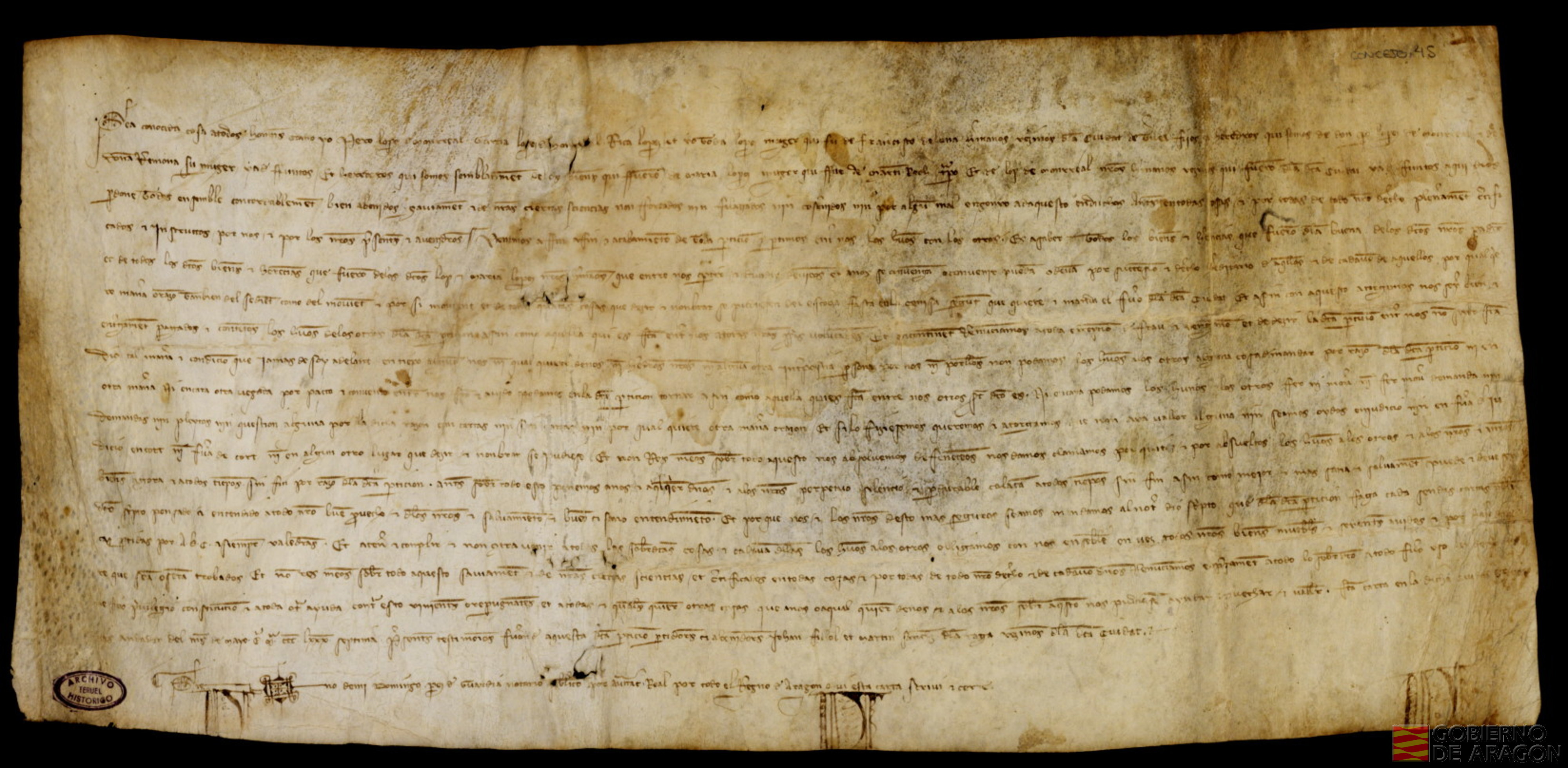 Acuerdo por medio de carta pública entre Pero López de Monreal, Rita López y Toda López, mujer que fue de Francisco de Elena, hermanos, de realizar partición de los bienes que heredaron de Don Pedro López de Monreal y Doña Ramona, su mujer, y los de María López, mujer que fue de Martín Roch, trapero, y de Lop de Monreal, nuestros hermanos, y de acatar y no contravenir la partición