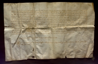 Berenguer de Anglesola, tesorero real de Pedro IV, escribe a Jimeno, obispo de Huesca, certificándole que el rey alcanzó un acuerdo con los vecinos de Almudévar por el que quedaron absueltos del pago de derechos de bienes de difuntos y testamentos