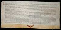 Pedro IV, rey de Argón, confirma el privilegio dado el 17 de junio de 1366 que exime de impuestos durante cinco años a los habitantes de Barbastro por el saqueo de las tropas francesas que junto a él lucharon contra el rey de Castilla [Pedro I]
