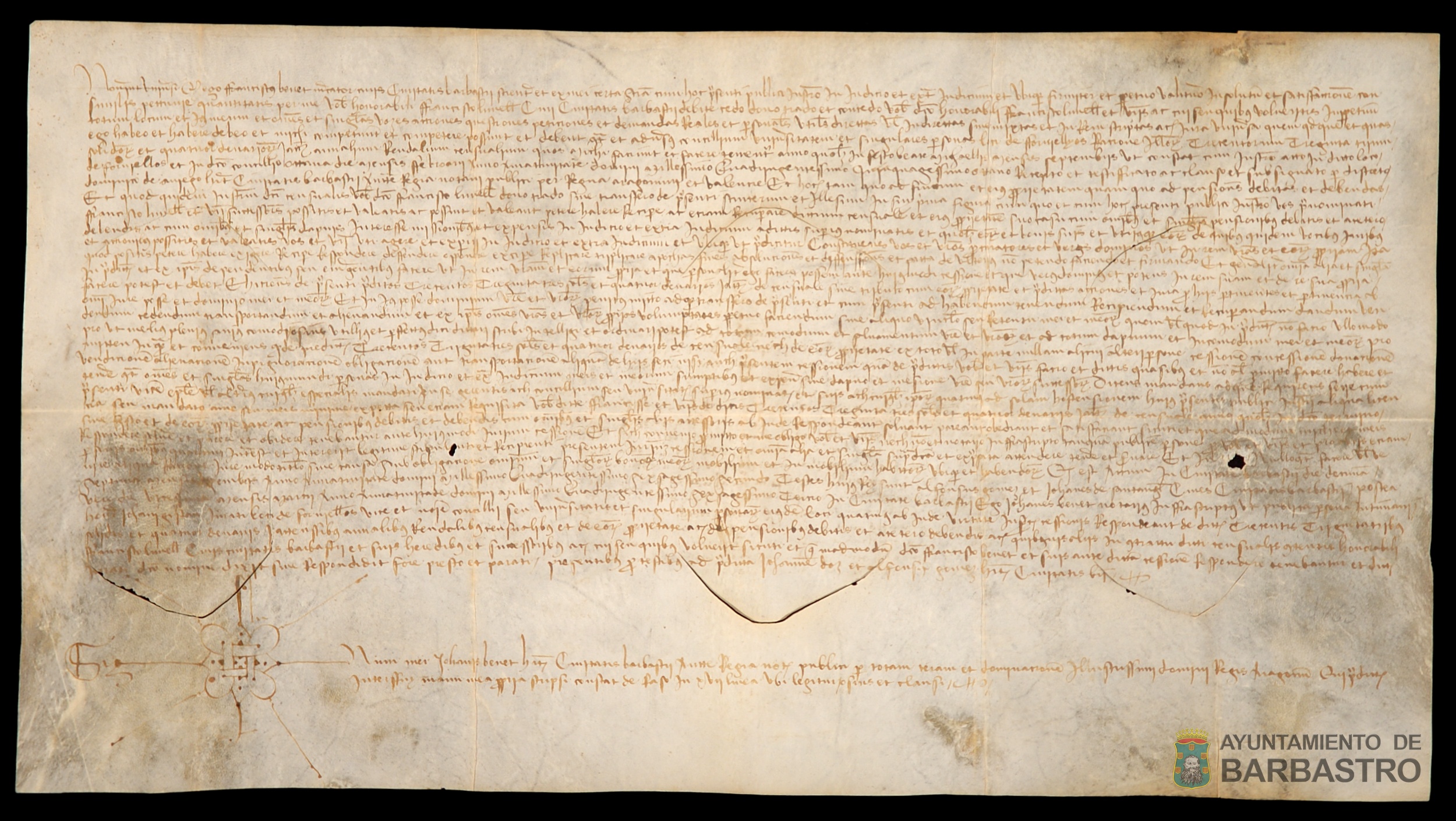 Censal vendido por Francisco Benet, mercader ciudadano de Barbastro, a Francisco Lunell, ciudadano de Barbastro, cargado sobre el Concejo de Fornillos, de 333 sueldos jaq. y 4 dineros de pension anual pagadera por el dia de San Miguel de septiembre.