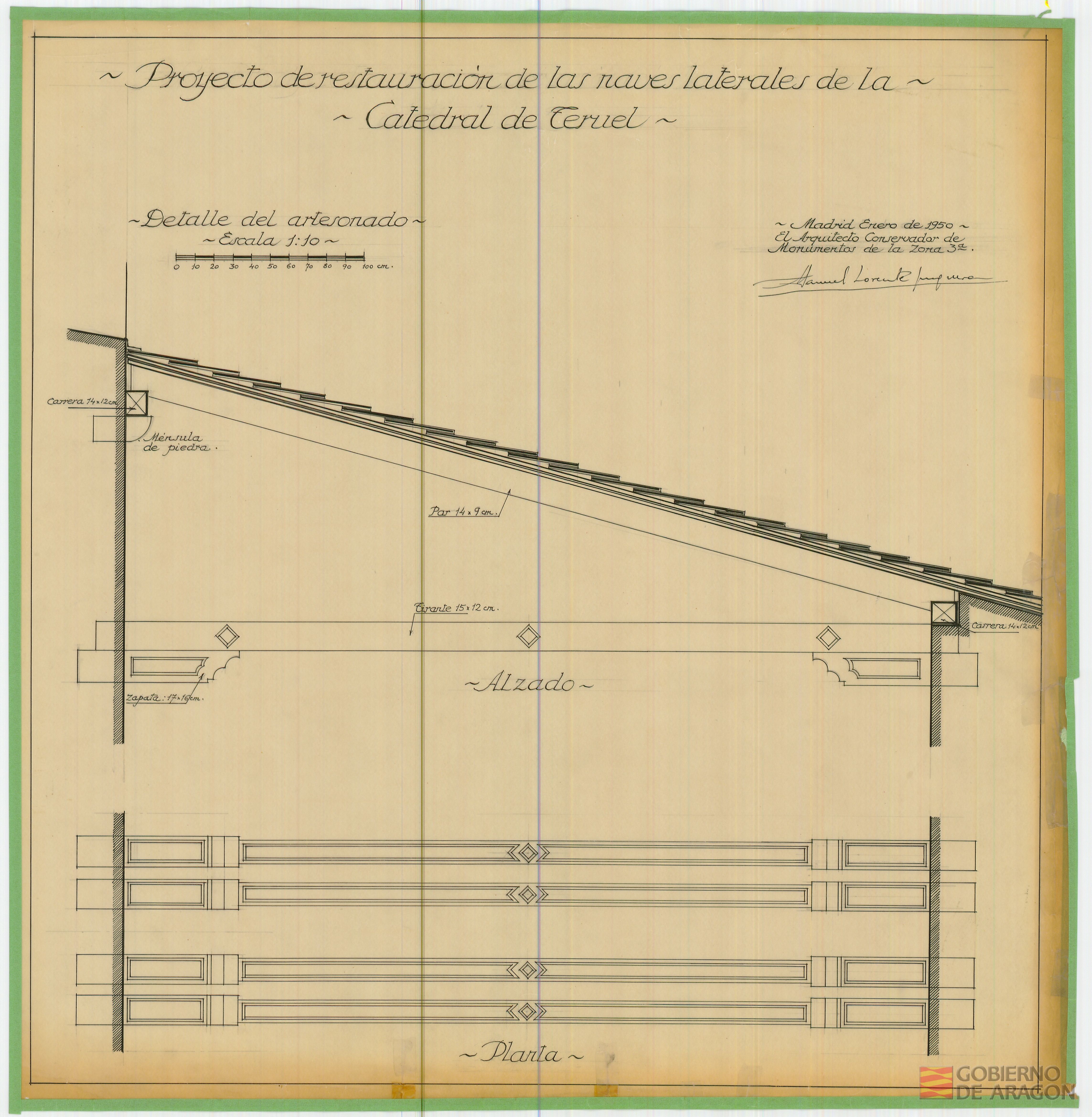Proyecto de restauración de las naves laterales de la Catedral de Teruel. Detalle del artesonado. Teruel