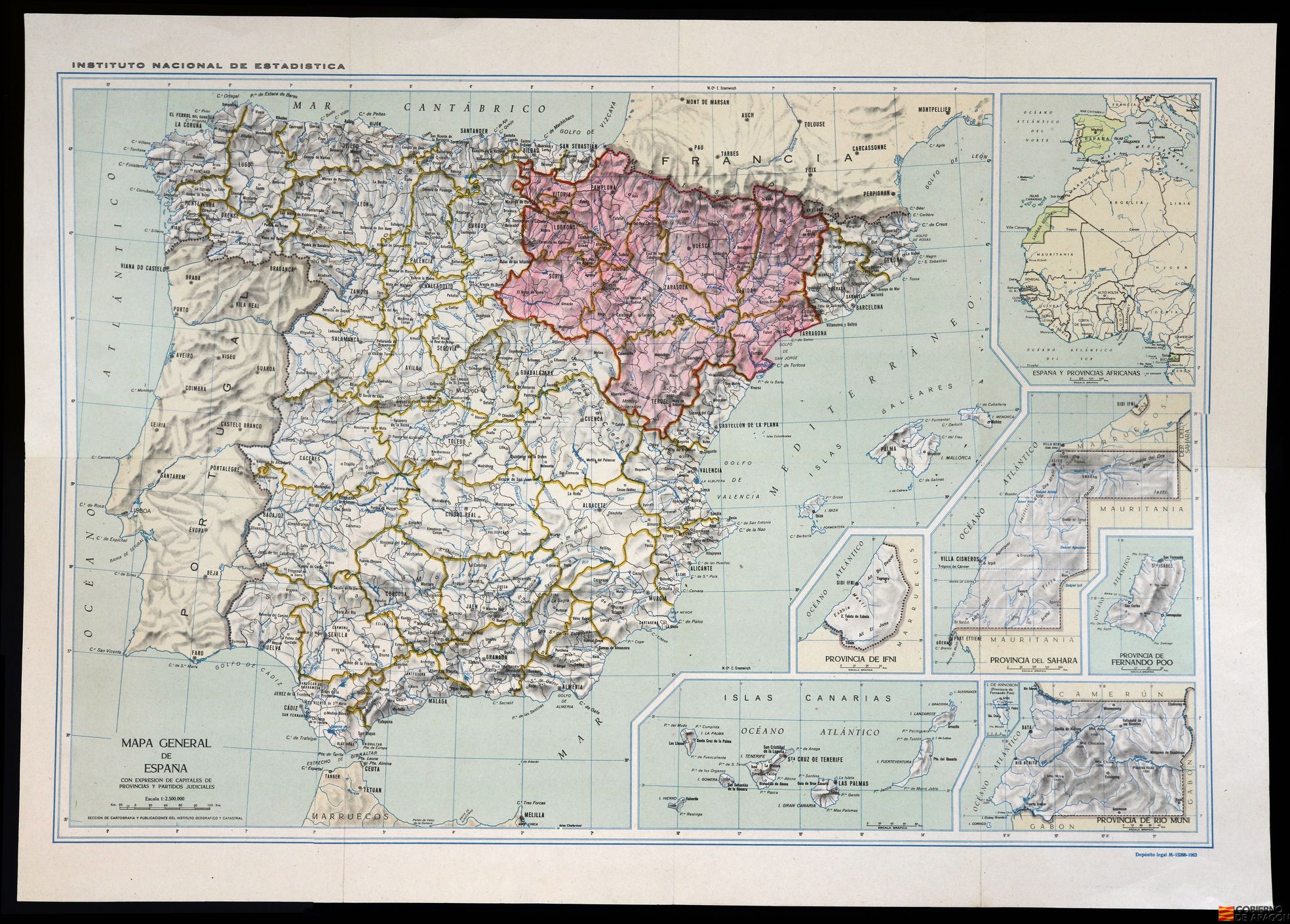 Mapa general de España con expresión de capitales de provincial y partidos judiciales. Instituto Nacional de Estadística