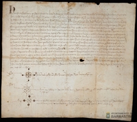 Pedro IV, rey de Aragón, exime a los habitantes de la ciudad de Barbastro durante cinco años del pago de pecha, questia, subsidio, caballaje, maravedí y otras exacciones reales, para mitigar el daño causado en la ciudad por el saqueo de las tropas francesas que junto a él lucharon contra el rey de Castilla [Pedro I].