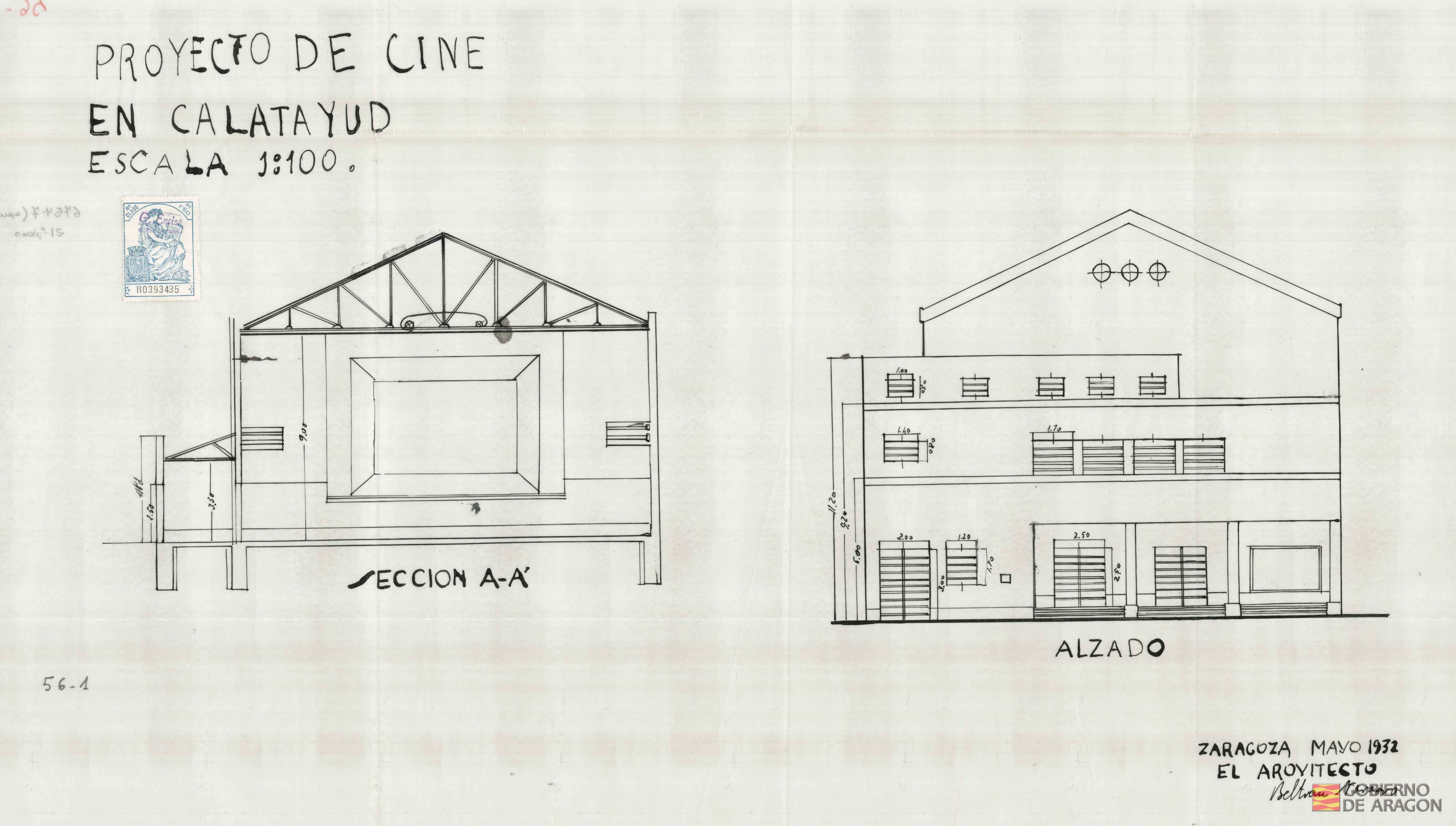 Proyecto de cine en Calatayud. Firmado por el Arquitecto Beltrán Navarro. Calatayud (Zaragoza)
