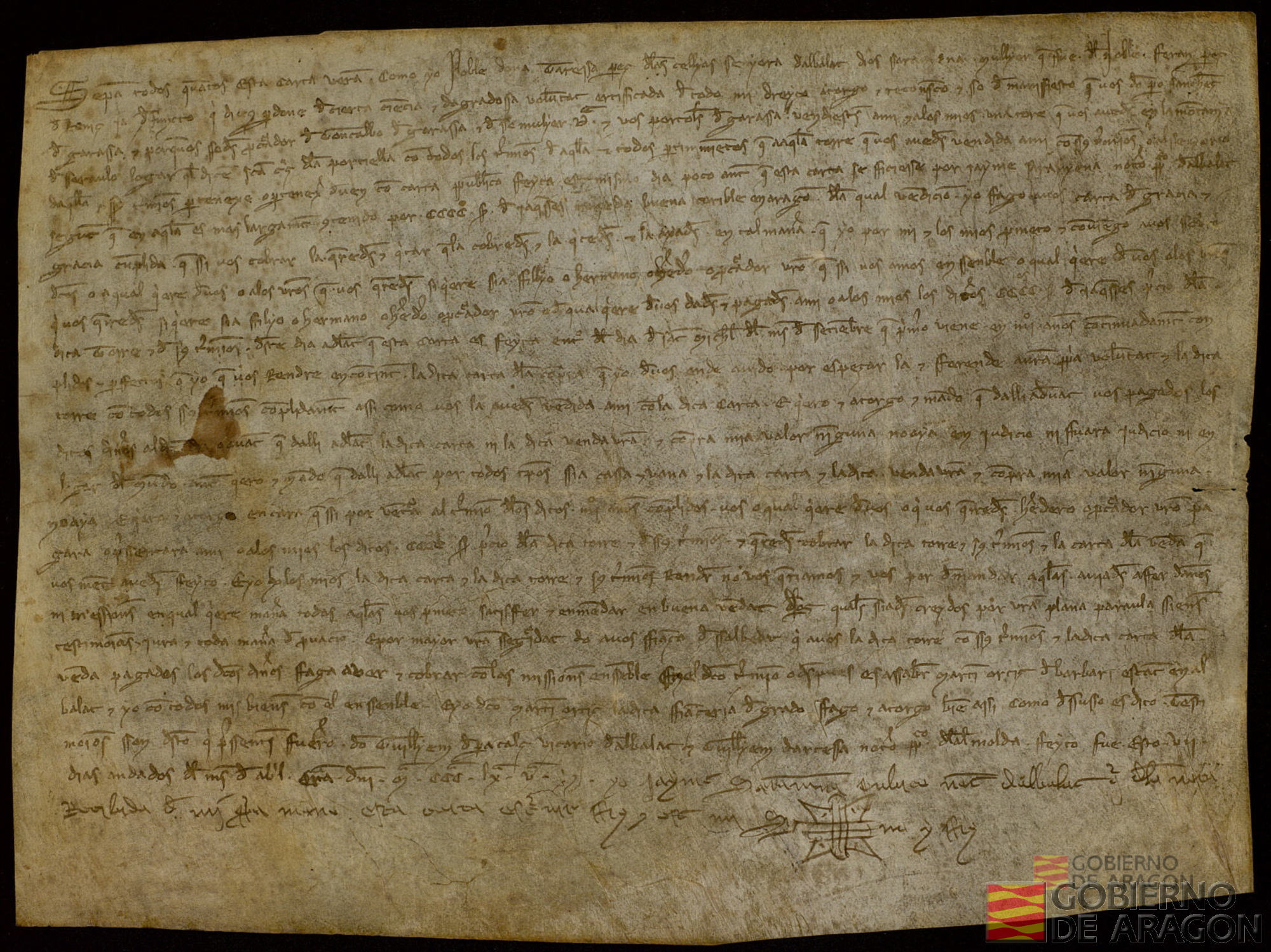 Carta de gracia de la torre de la Portilla por tiempo de cuatro años otorgada por Teresa Pérez de las Cellas, señora de Albalate, a favor de Pedro Sánchez de Grasa