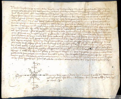 Martín Díaz de Aux, lugarteniente de Juan López de Gurrea, baile general del reino, otorga albarán por la cantidad de 65 florines de oro, parte de los 120 en concepto de la coronación del rey a los hombres del priorado de Roda