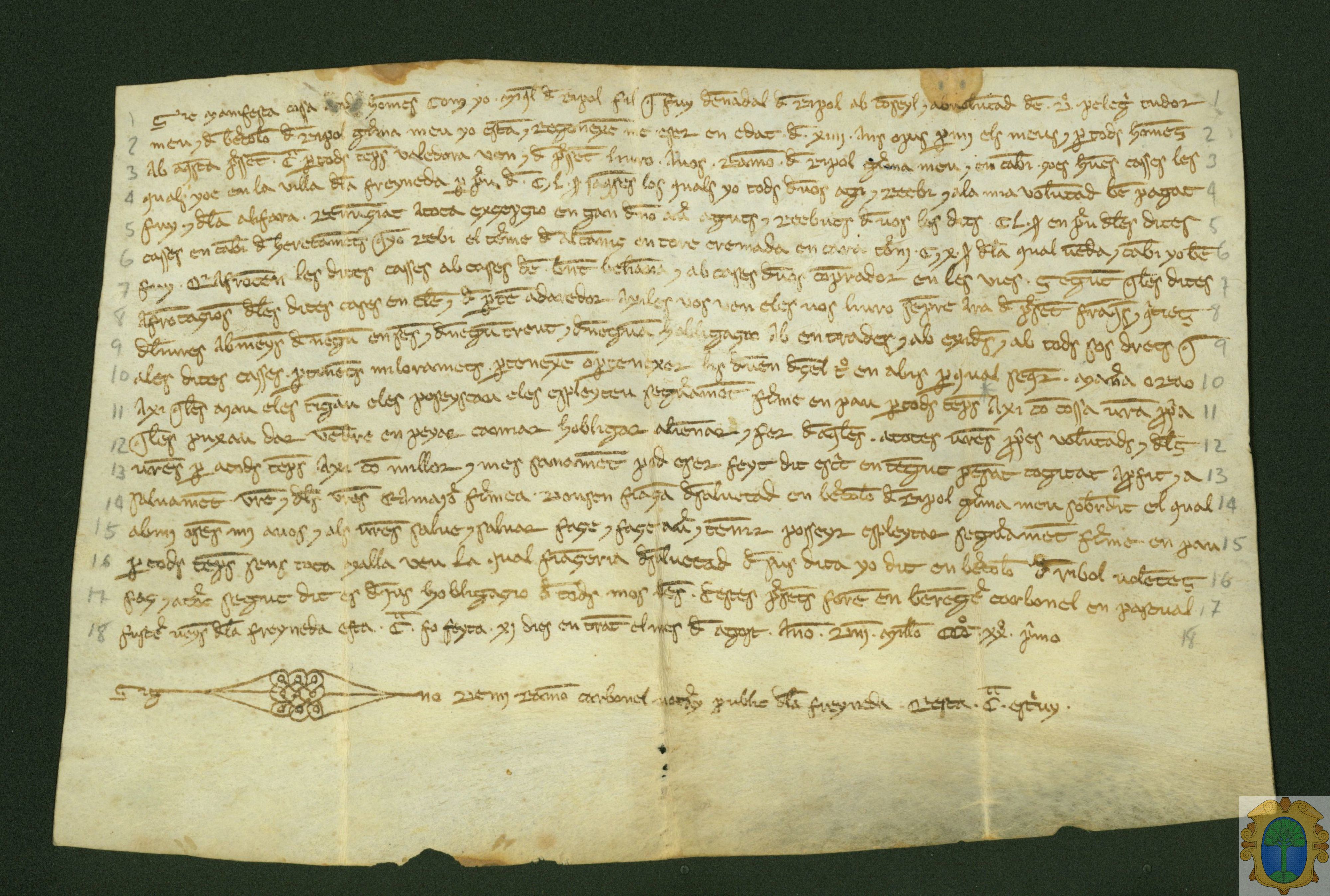 Albarán por el que Miguel de Ripol reconoce haber recibido de su hermano Ramón Ripol, 150 sueldos jaqueses por la venta de unas casas de La Fresneda