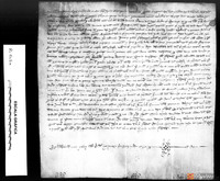 Pedro de Borja, procurador de Teresa Gombaldo de Entenza, abadesa de Casbas, comparece ante Bernat de Ivorra, portero real, y le presenta una carta de Pedro IV por la que se le ordena que no embargue a los vecinos de Peralta de Alcofea, Torres de Alcanadre y otros pueblos por los 500 sueldos que los vasallos de Casbas debían pagar, puese ese dinero había sido perdonado. El portero se compromete a cumplir la orden