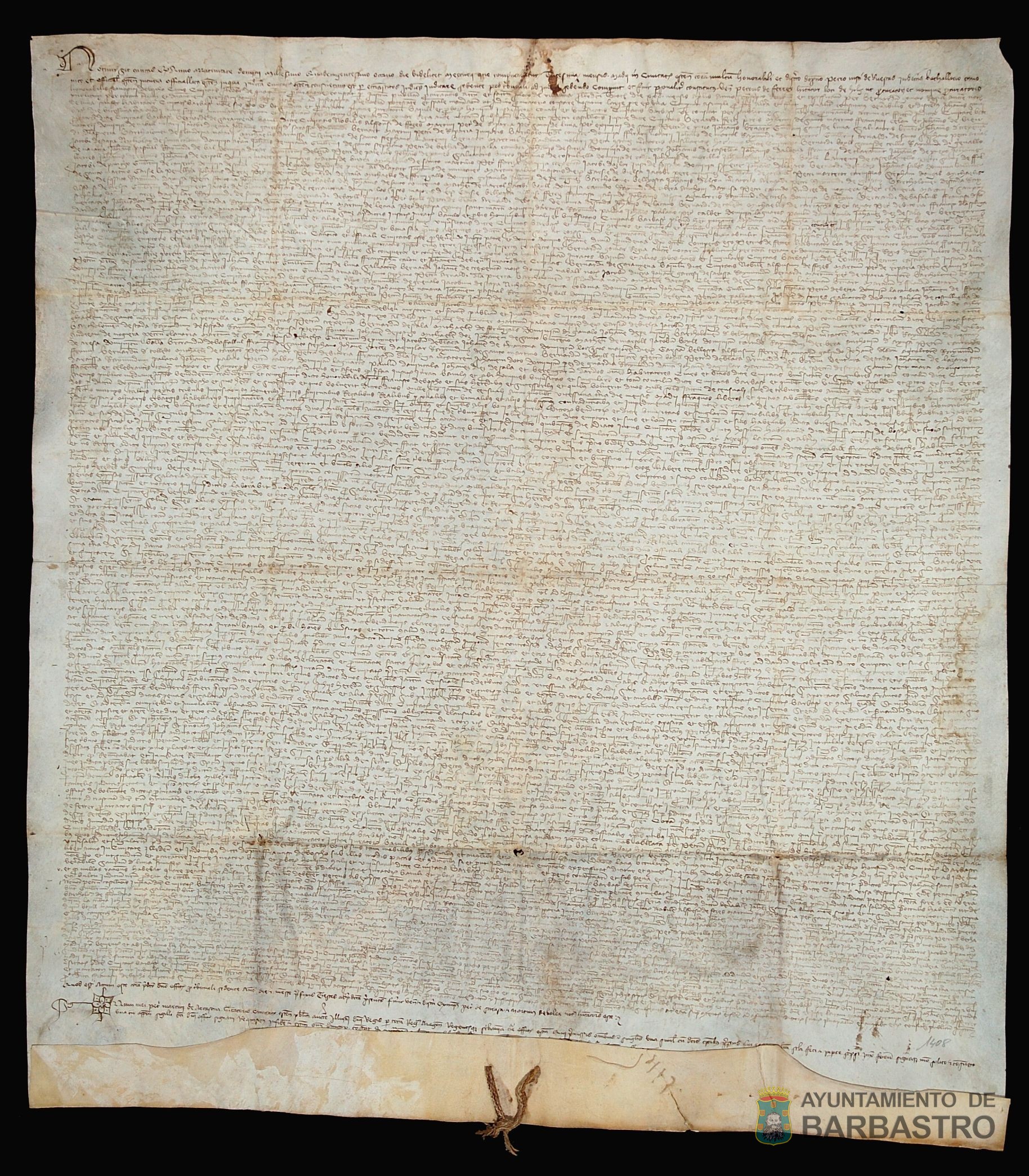 Sentencia sobre un censal de 2000 sueldos jaqueses de pensión anual cargados sobre la ciudad de Barbastro a favor de Francisco del Boscho, ciudadano de Lérida