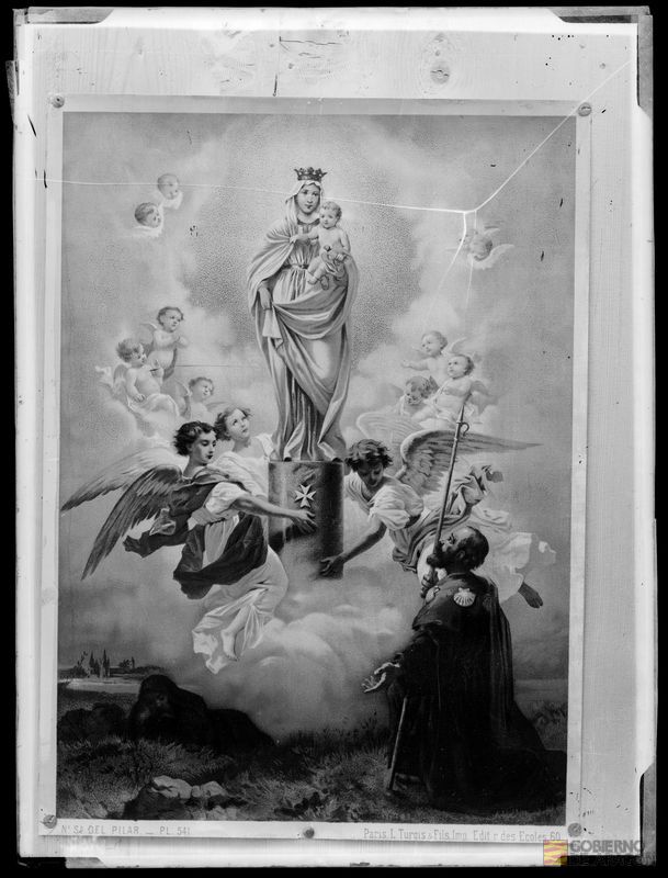 Estampa de la aparición de Nuestra Señora del Pilar al apóstol Santiago