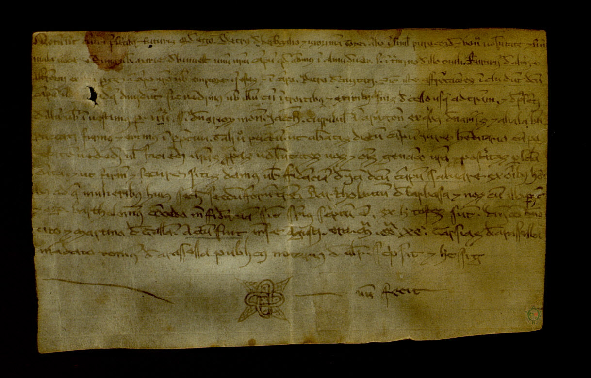 Pedro de Berbegal y su esposa Toda venden a María de Binués un campo en el Ovil, término de Almudévar, por 400 sueldos jaqueses.