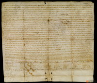 Privilegio del Rey Pedro II por el que nombra a 14 personas y al juez de Teruel Vela Martín, para juzgar en Teruel y en sus aldeas. Ordena que se nombren en cada aldea dos hombres buenos para investigar los hechos buenos y malos. Libra a la villa y aldeas de los 1.000 sueldos que pagaban y que el consejo de las 14 personas, tengan pleno poder sobre el Almutazaf y la Almutazafía