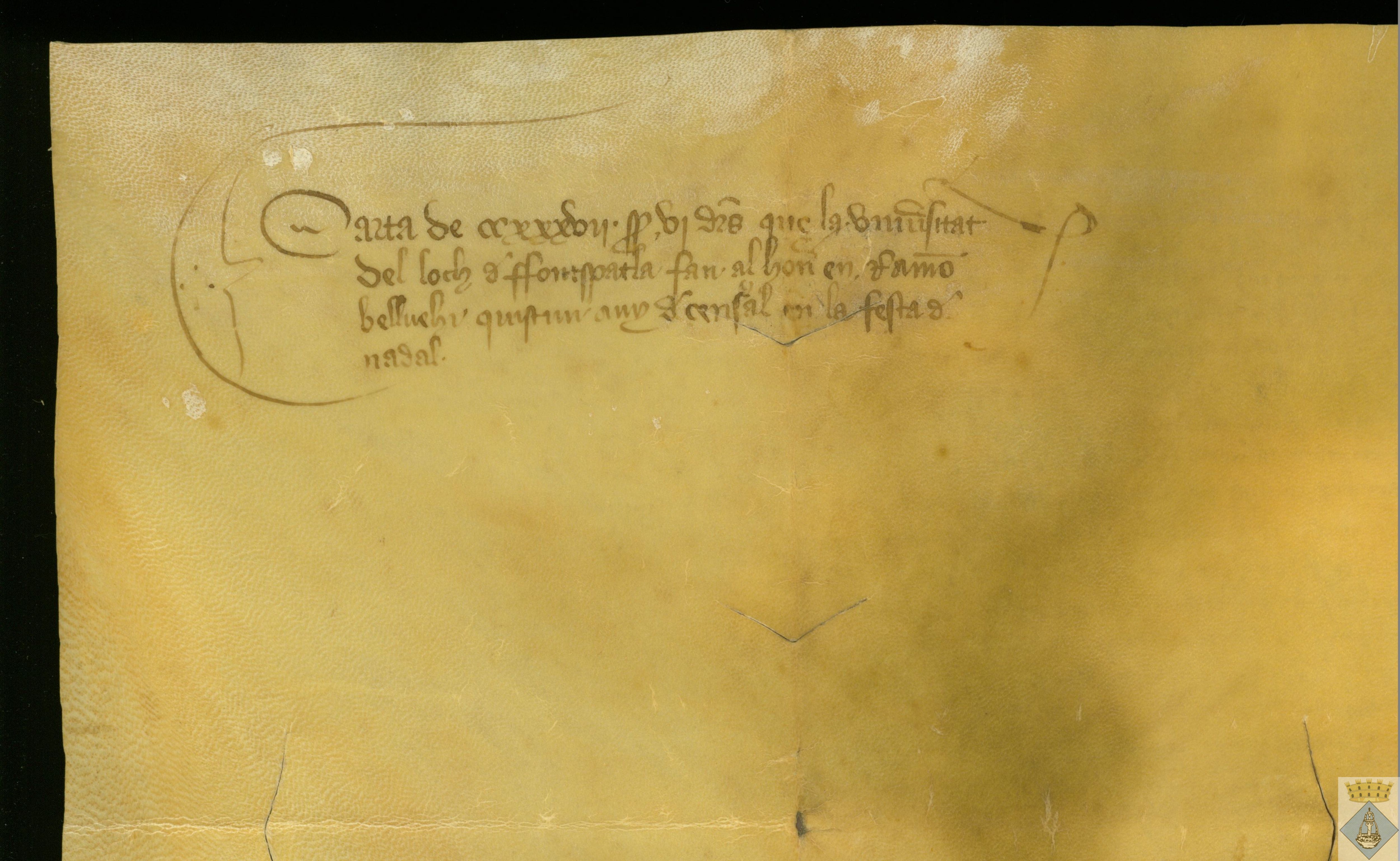 Venta de censal de 237 sueldos y 6 dineros anuales que paga la Universidad de Fuentespalda a Raimundo Belluehi, al cual se lo ha vendido Caterina, mujer de Raimundo de Brusca, que fue señor de Paúles, y Guillermo Lledors, con carta de pago de los 3.000 sueldos de propiedad