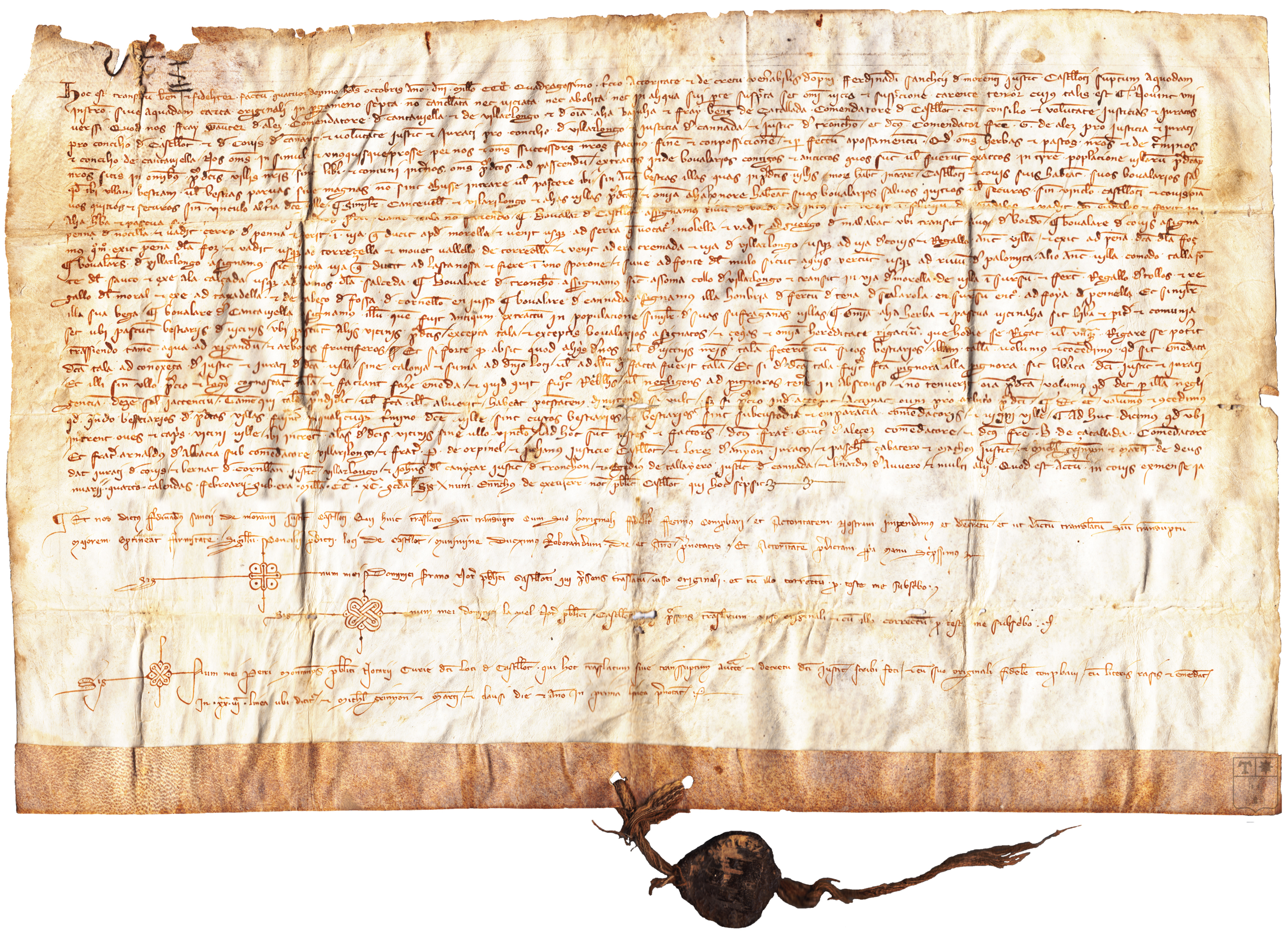 Los comendadores de Cantavieja, Villarluengo y resto de bailías, con el consenso de los concejos de Villarluengo, La Cañada de Benatanduz, Tronchón, Castellote y Cuevas de Cañart, establecen una concordia entre estos pueblos para que puedan utilizar mancomunadamente las hierbas y bovalares, salvo algunos que son delimitados.
