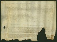 Permuta entre Guillermo David, de la villa de Sant Celoni, y Guillermo Bonmacip, notario de dicha villa, por la que el primero le entrega al segundo un censo de 6 sueldos y 8 dineros barceloneses a cambio de un huerto con sus pertenencias en la parroquia de San Martín de Pertegaz, de aquella localidad