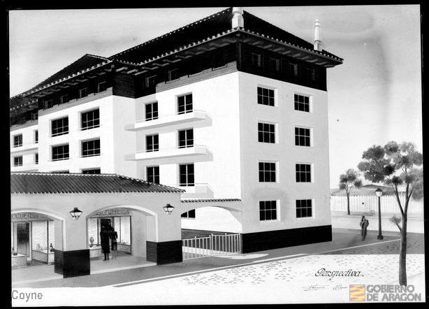 Dibujo perspectivo de bloque de viviendas