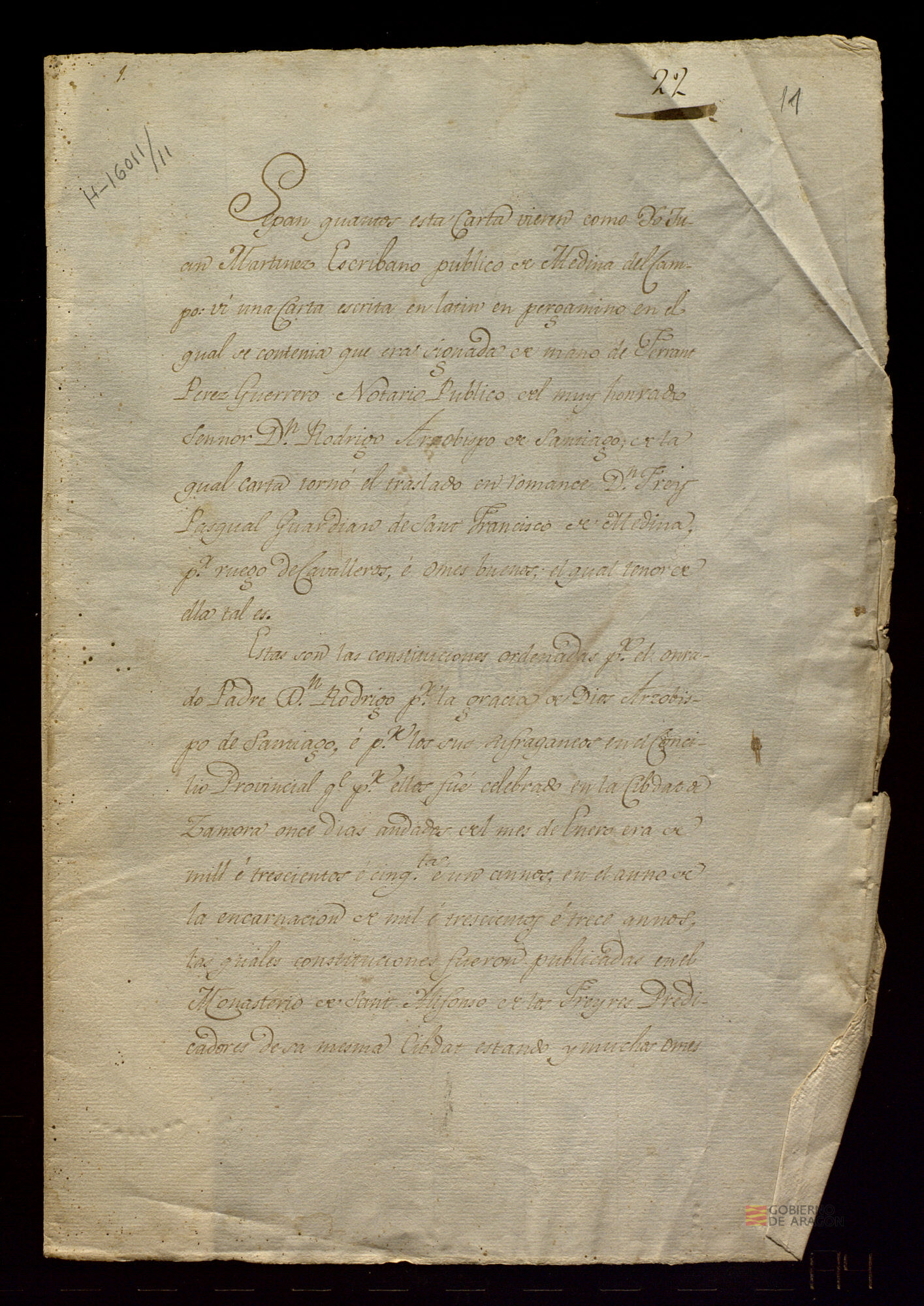 Fragmento de las constituciones ordenadas por Rodrigo de Padrón, arzobispo de Santiago de Compostela, y sus sufragáneos en el concilio provincial de Zamora.