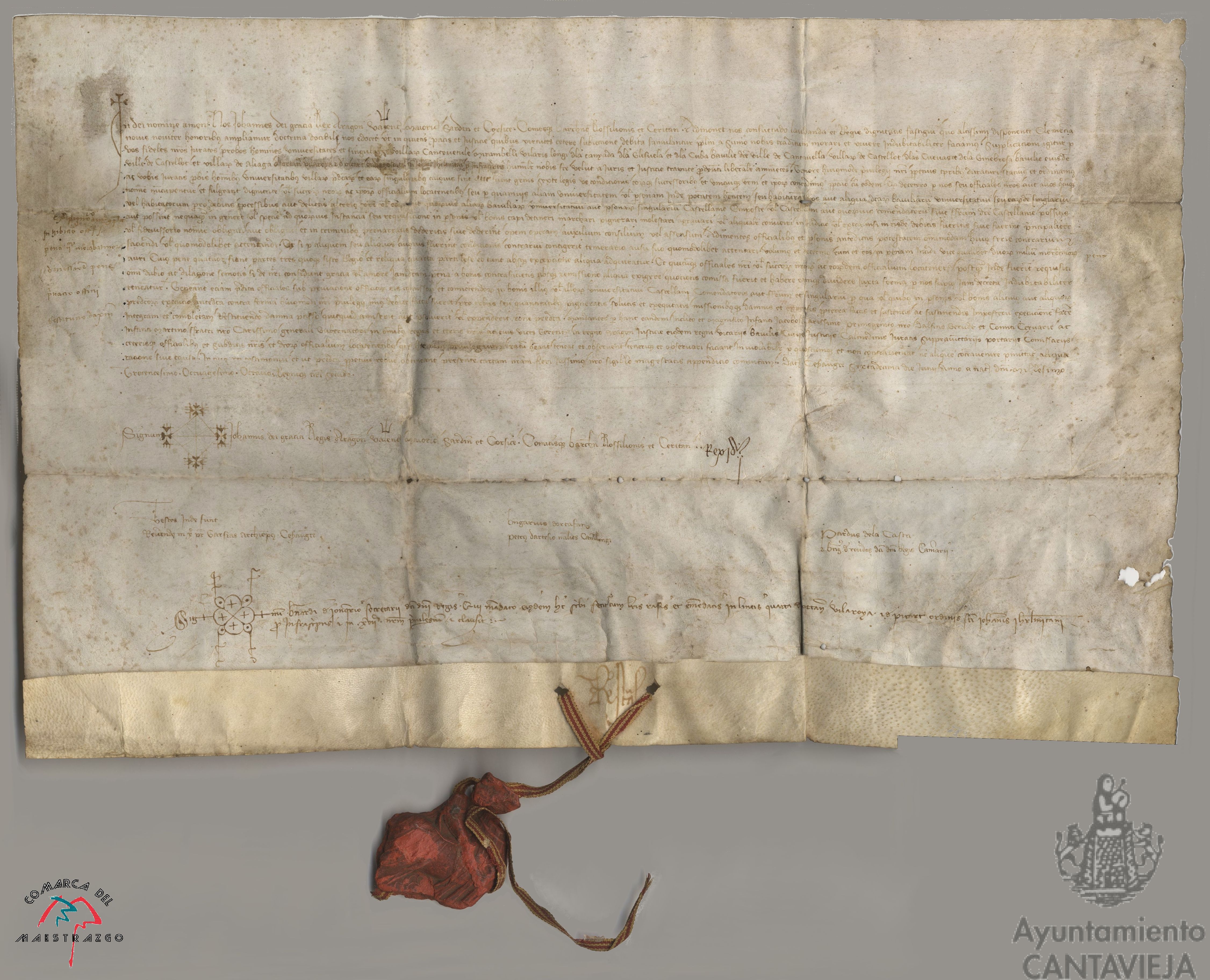 Privilegio del Rey Juan concedido a las tres bailías de Cantavieja, Castellote y Aliaga para que no puedan poner marcas en todos sus reinos